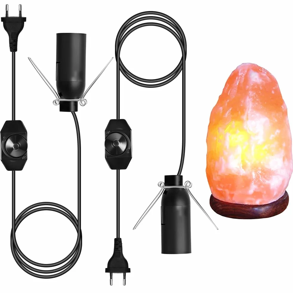 URAQT Cavo con lampadina per Lampada di sale, 2 Pezzi 1,5 m Cavo per Lampada di Sale Nero, con Lampadas Presa UE e Interruttore,per E14-15w Portalampada cavo per Soffitto,Sospensione e Altre Lampade