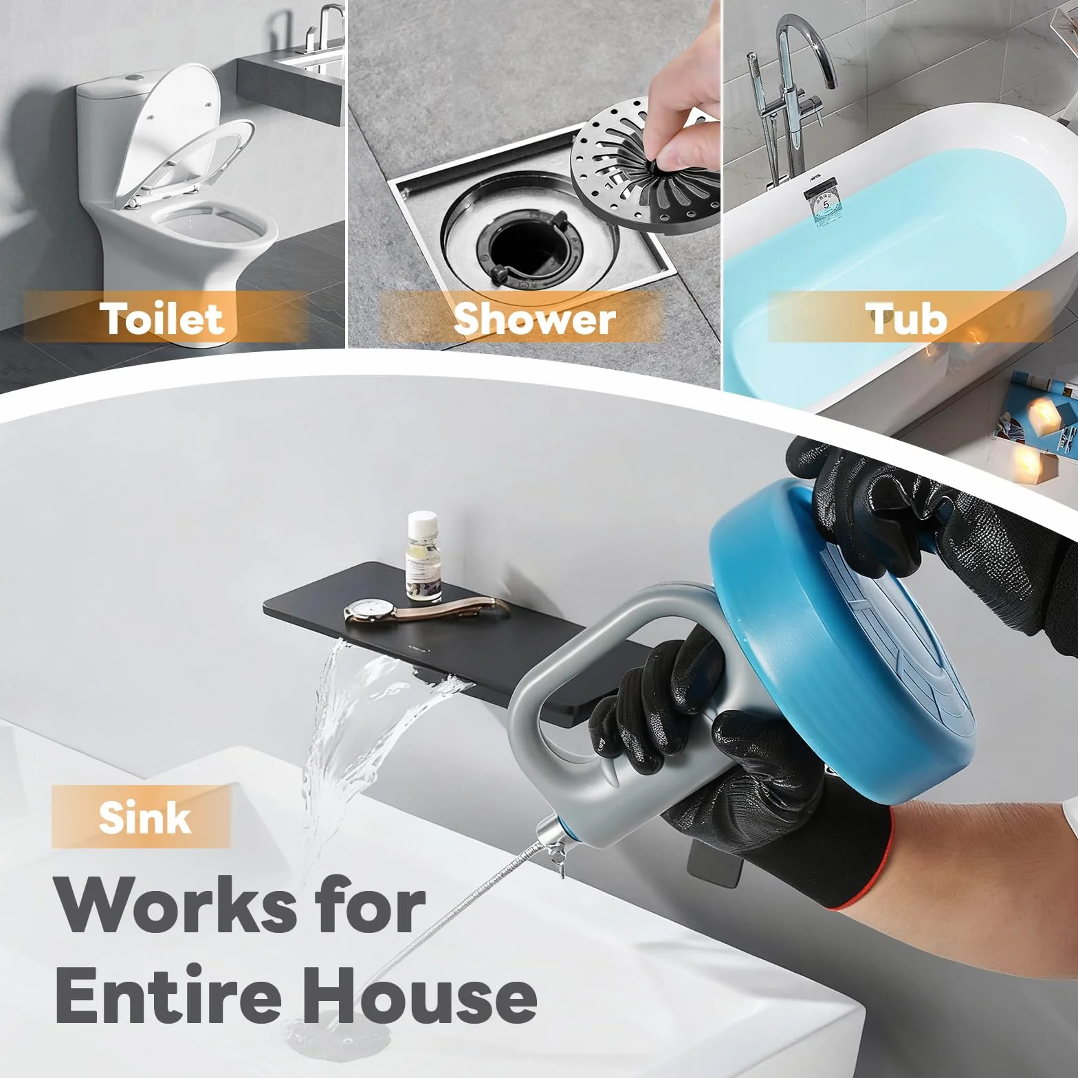 Molla Sonda Sturatubi 10M, Riutilizzabile Sonda Sturatubi Professionale con guanti,Stura Lavandini e Scarichi Kit di Attrezzi per Fognature, Cucine, Bagni, WC e tubi di Scarico Intasat