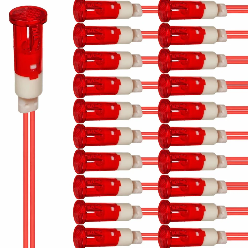 Gebildet 20pcs LED Indicatore Luminoso 10mm Indicatore LED a Risparmio Energetico Voltaggio Corrente AC/DC 12-24V Dimensioni Foro di Montaggio Quadrato 10mm (Rosso)