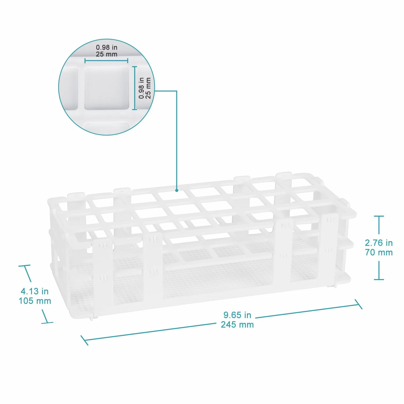Stonylab Portaprovette 25 mm 24 Posti Supporto in Plastica Bianca Amovibile 3 Livelli da Laboratorio