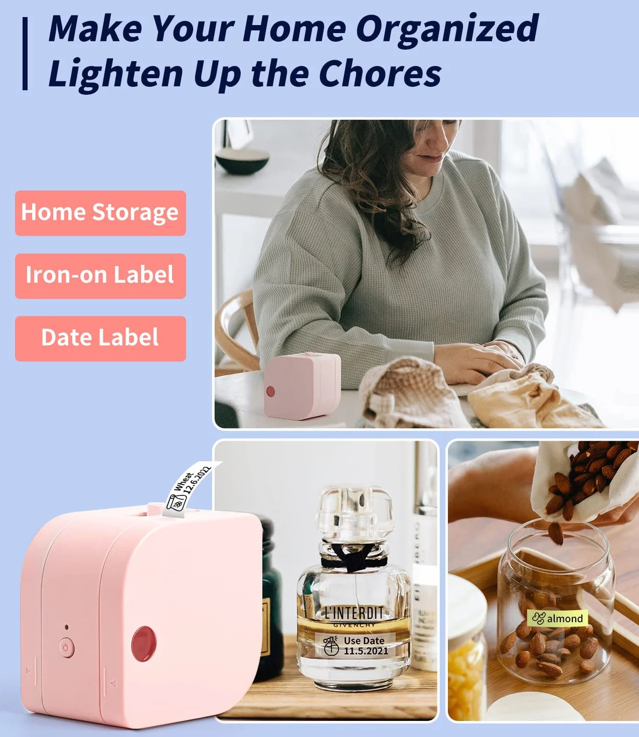 Phomemo P12 Mini Etichettatrice Bluetooth, Stampante Etichette Adesive con nastro, Label Maker che Stampa Etichette Adesive, Etichette per Stoffe e Nastri Satinati per La Casa e Cucina-Rosa
