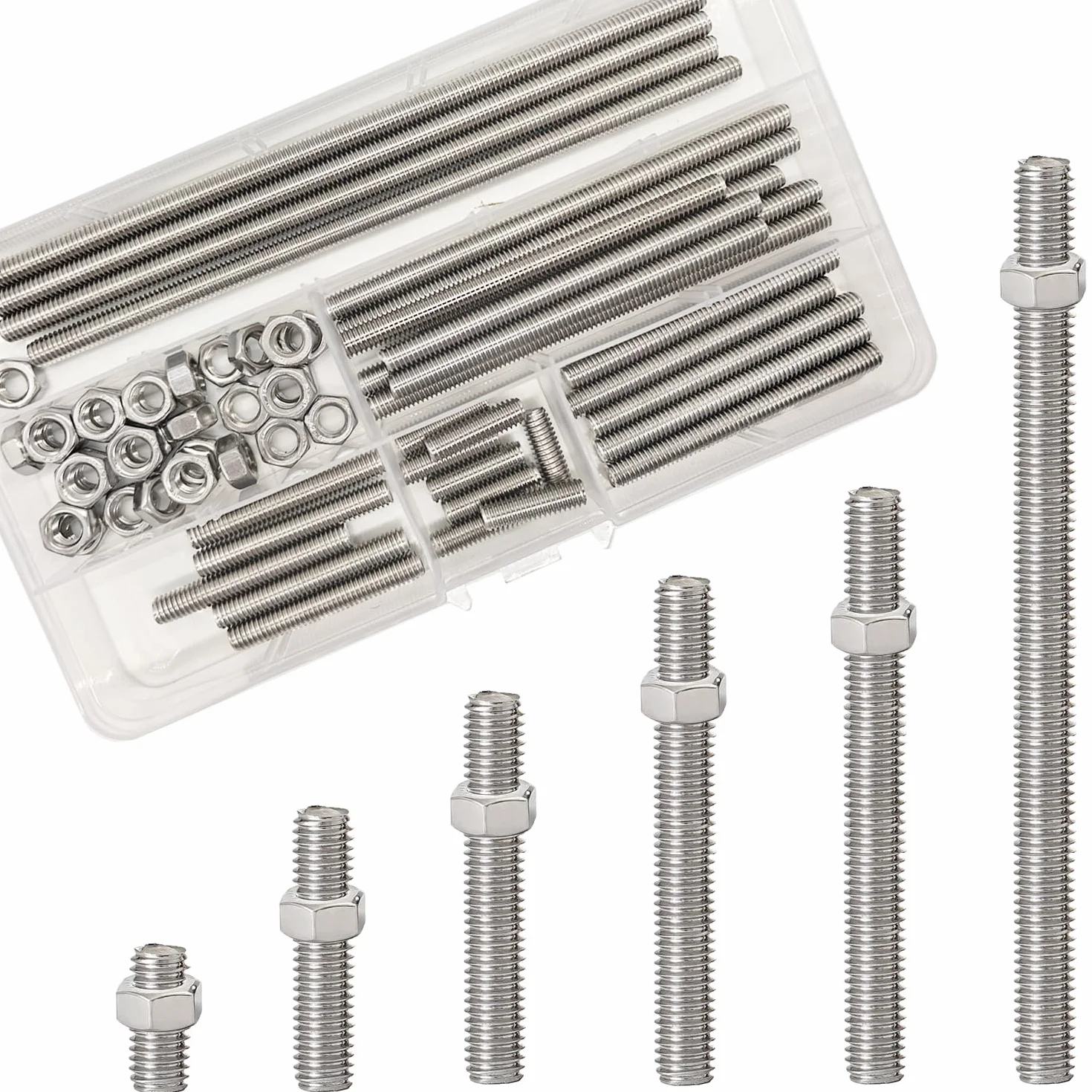 Barre in acciaio inox filettatura completa M6 con dadi 60 pezzi set