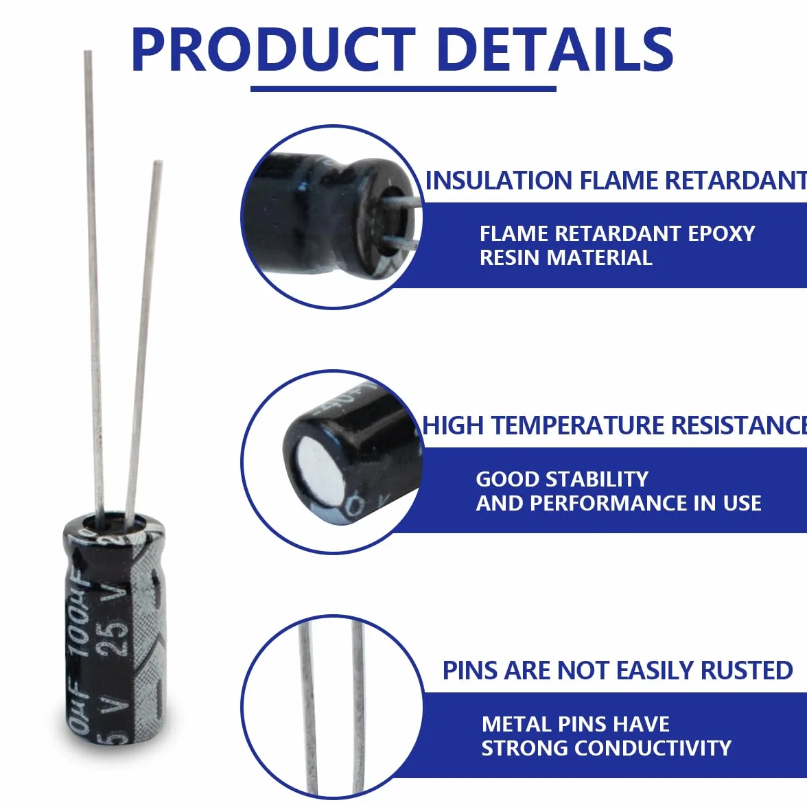 Condensatori elettrolitici radiali 100uF 25V 50 pz alluminio