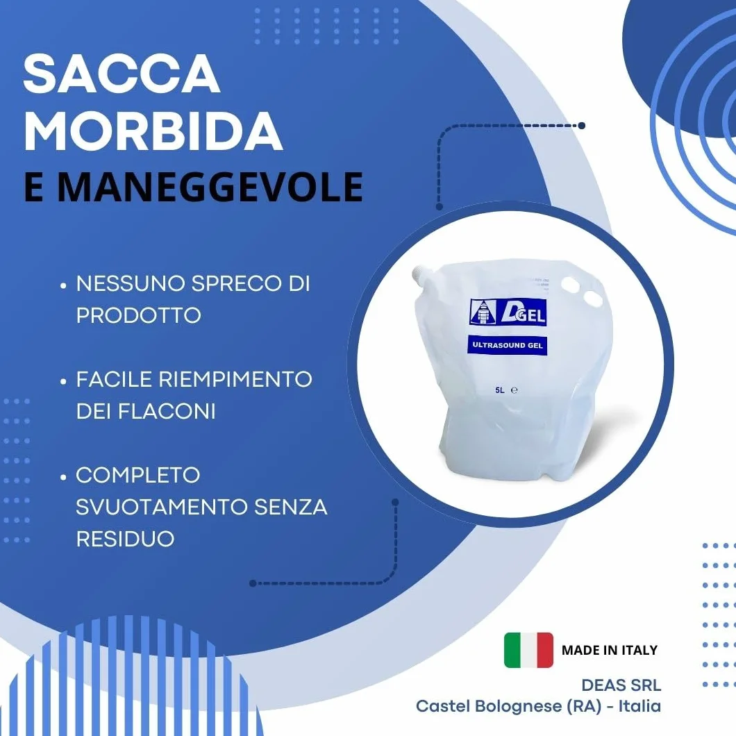 DGel - Gel conduttore 5 Litri AZZURRO Ultrasuoni, Ecografia - SACCA MORBIDA COMPLETO SVUOTAMENTO SENZA RESIDUO - Made in Italy 2 pezzi