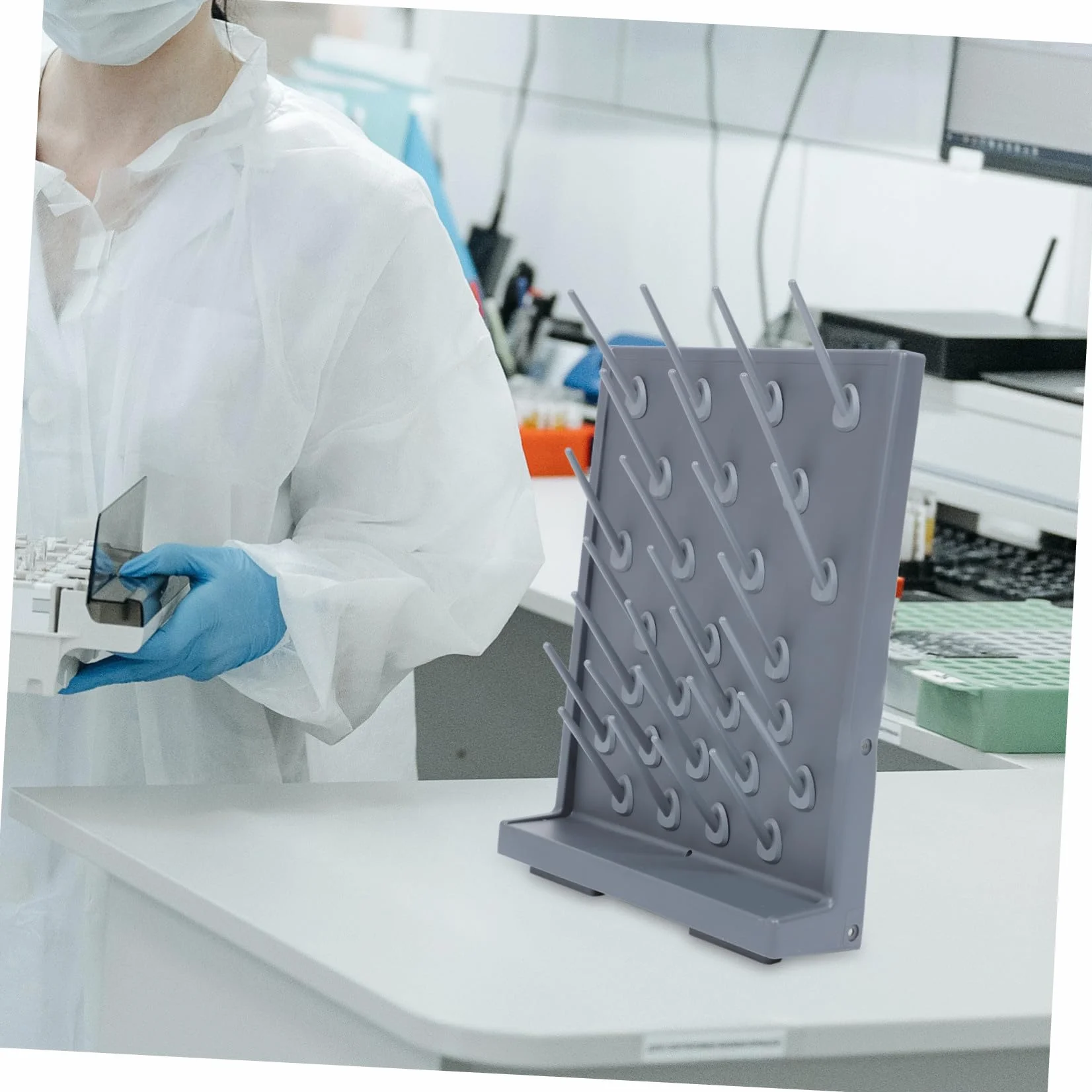 Cabilock Stendino da Laboratorio in Plastica PP 2 pezzi Portasciugatura per Provette con Supporti Rack Scolavetreria
