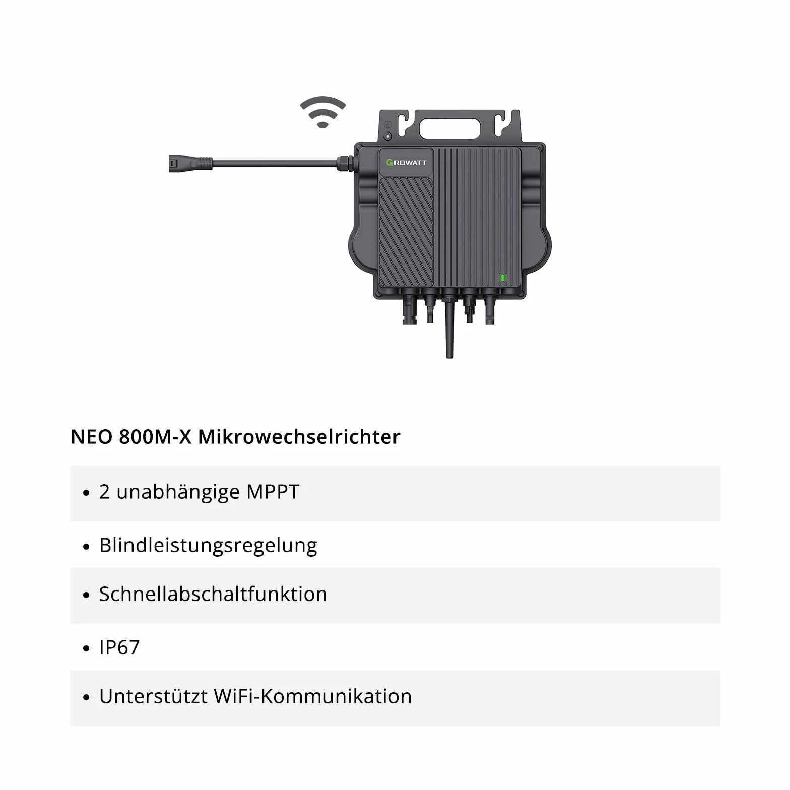 GROWATT Micro inverter 800W: micro inverter solare WiFi per centrale elettrica da balcone con accumulo, inverter fotovoltaico per 2 pannelli solari, impermeabile IP67, NEO 800M-X