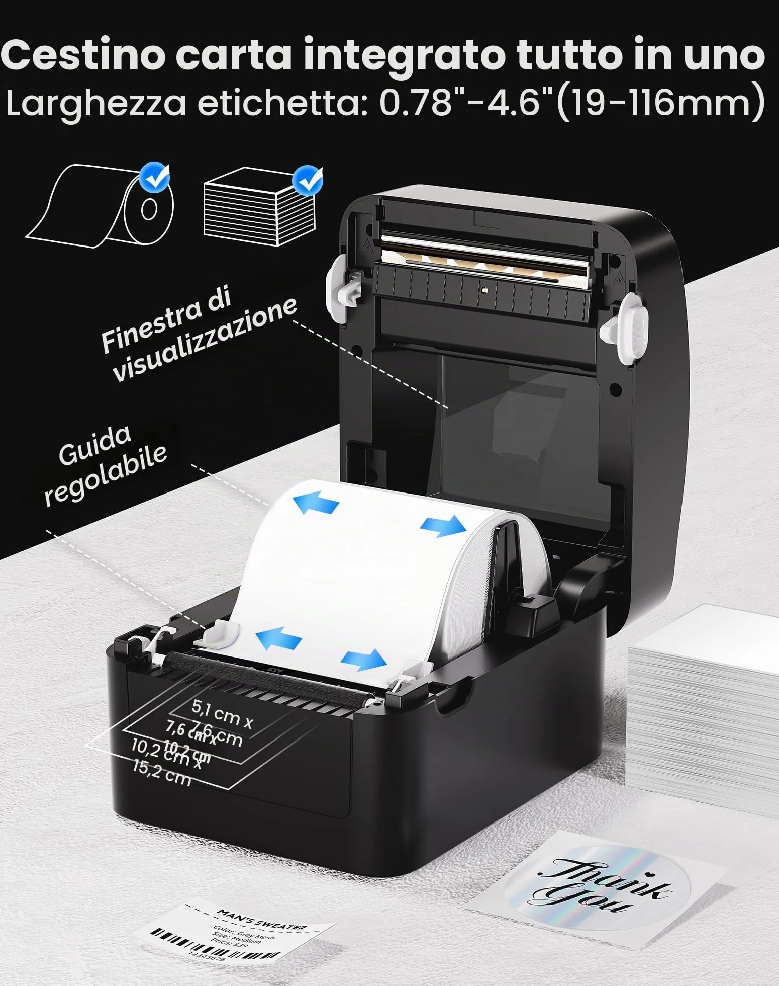vretti Stampante per Etichette di Spedizione, Stampante Termica per Etichette 4x6 per Pacchetti di Spedizione, per Piccole Aziende UPS Amazon