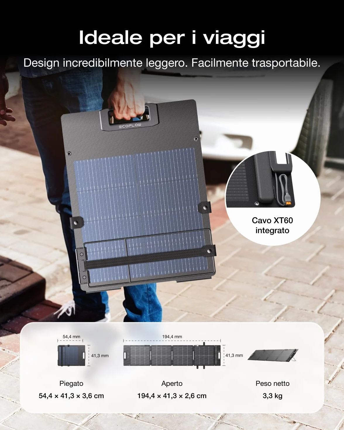 ECOFLOW Pannello Solare Portatile 110W per Centrale Elettrica, Sistema di Ricarica Solare Pieghevole, Concatenabile, Cavalletto Regolabile, Impermeabilità IP67, per l’Uso all’Aperto, Campeggio