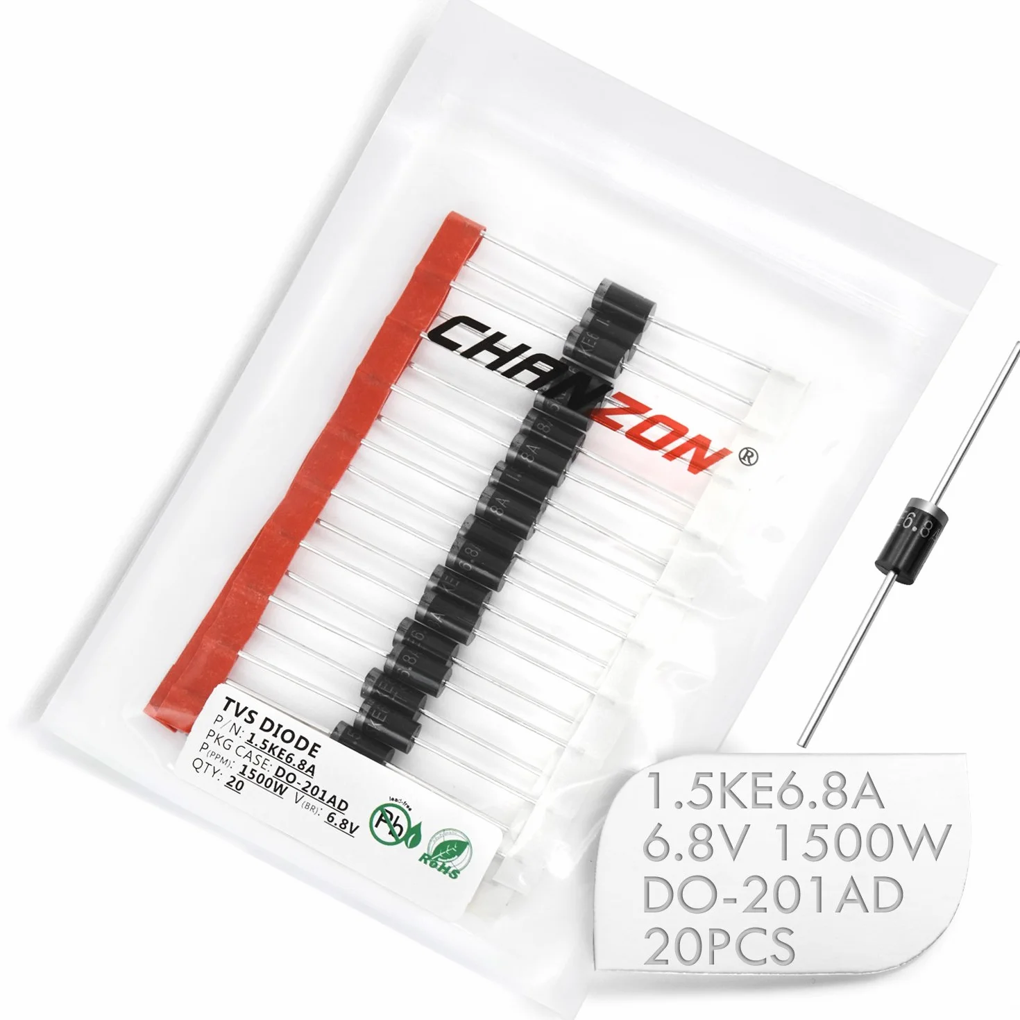 Chanzon Diodi TVS 1.5KE6.8A 1500W 6.8V DO-201AD