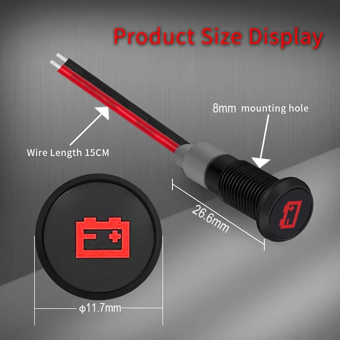 RUNCCI-YUN 12V-24V 8mm LED Pannello Pilota Cruscotto Spia Indicatore Lampada Auto Furgone Barca Indicatore Luminoso Lampada Pilota Cruscotto(Avviso batteria/alternatore) Rosso