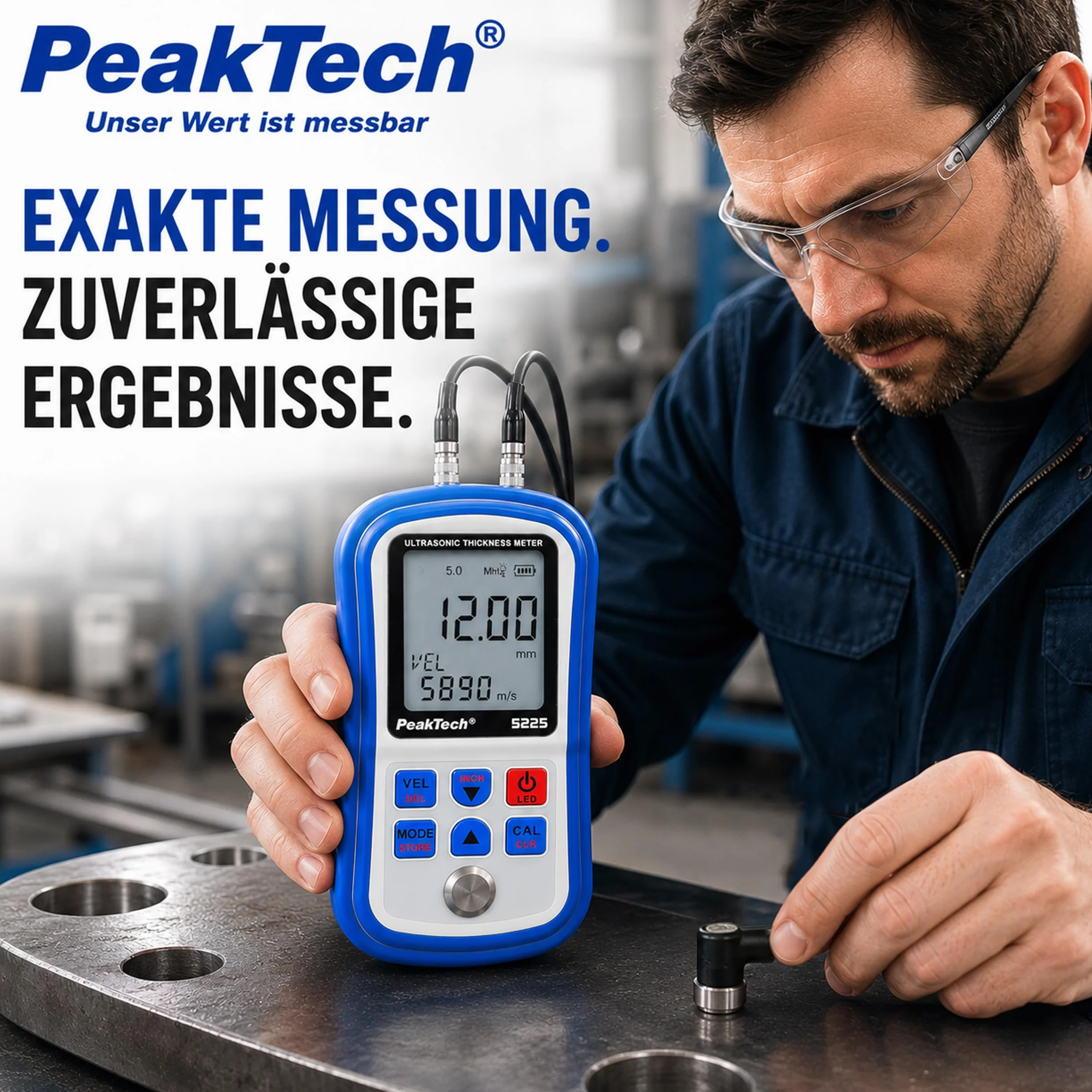 PeakTech P 5225 Spessimetro a ultrasuoni 1,00-300,0 mm Risoluzione