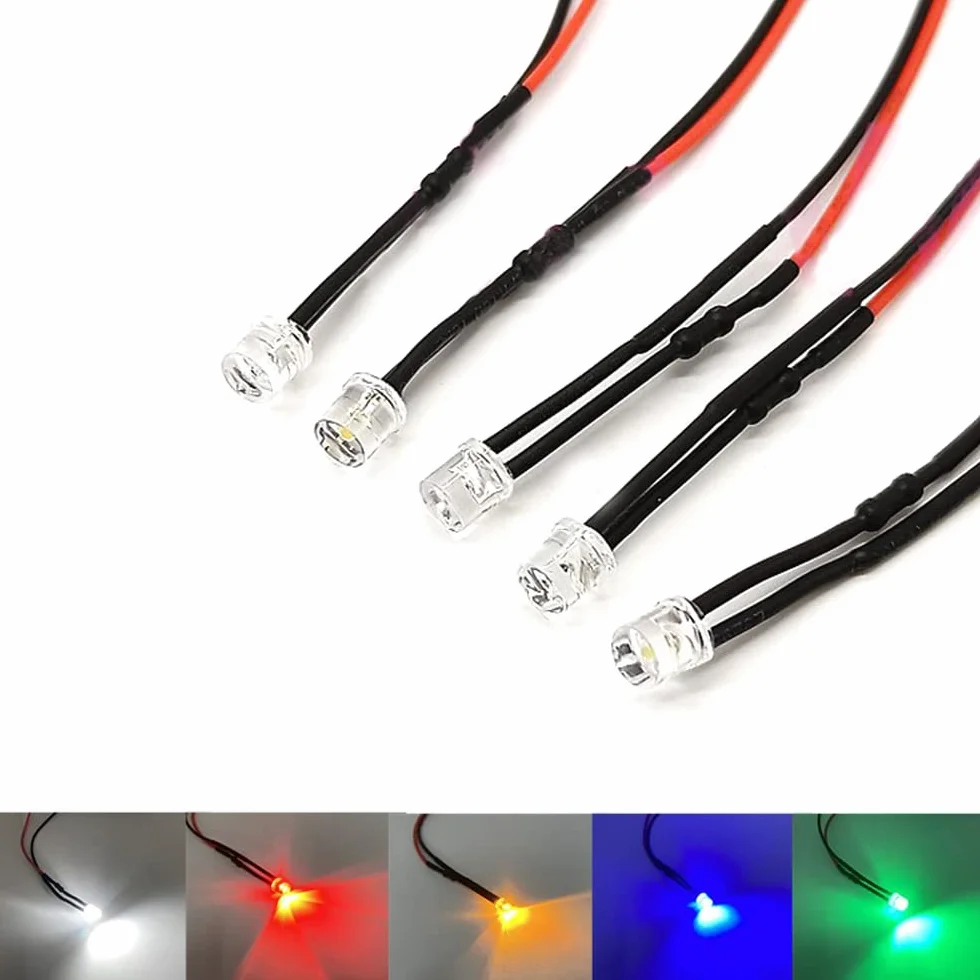 10 pezzi 5mm Lampadine a Diodi LED Pre-Cablati Piatti a Angolo Largo Ultra Luminosi 3V 5V6V 9V 12V 24V 36V 48V 110V 220V (Colore: Bianco, Dimensione: 5V6V)
