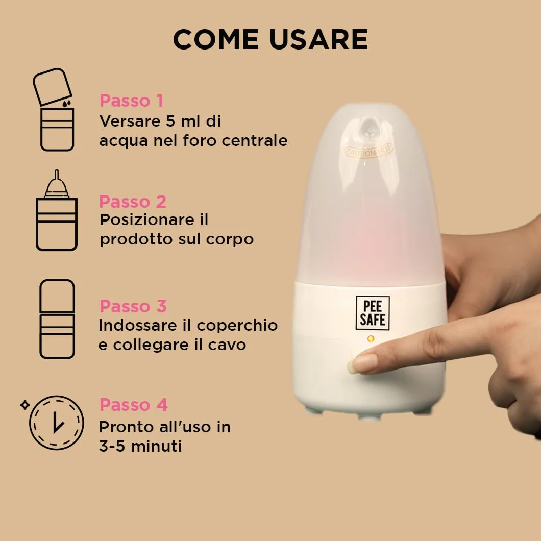 PEESAFE Sterilizzatore a Vapore per Coppetta Mestruale | Elettrico | Sterilizzazione Istantanea | Per Disco Mestruale e Palline di Kegel