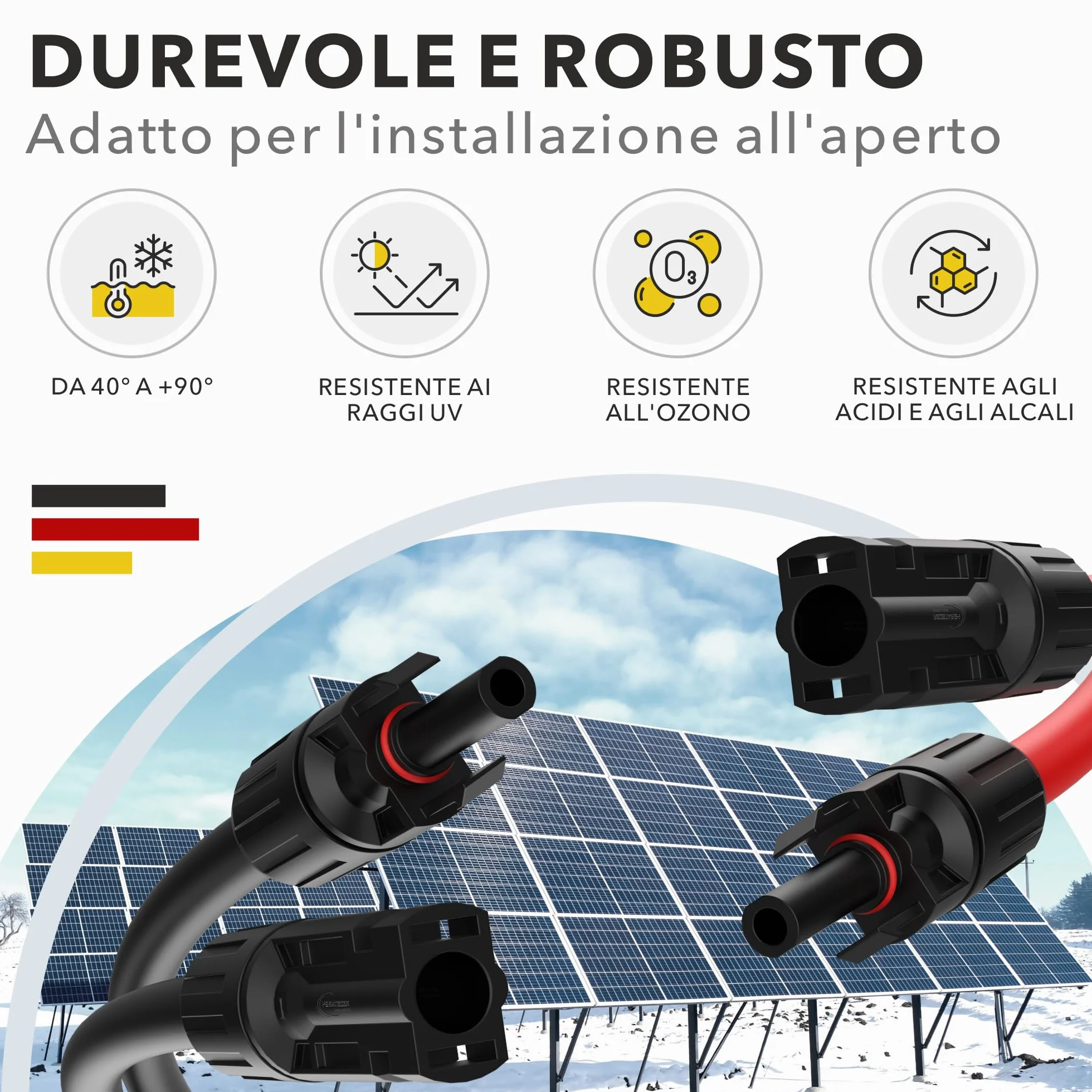 Cavo Solare di Prolunga 4mm² 2m IP68 RedStar24 per Pannello Solare Inverter
