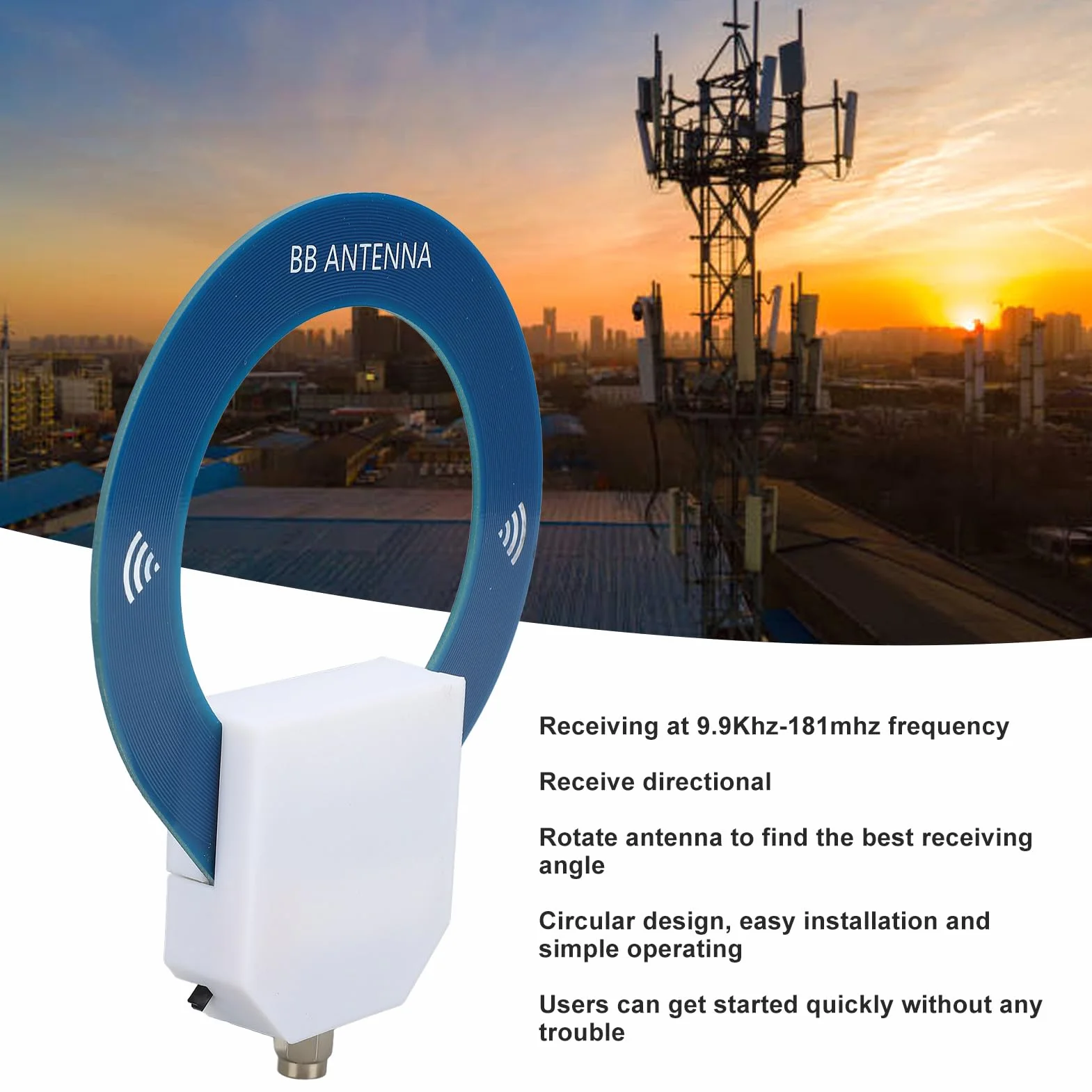 SW Donut Antenna Loop 9,9 KHz a 181 MHz a Onde Corte, Mini Portatile 10-30 DBuV con Connettore Maschio SMA, per Ricevitori Malachite e TEF6686