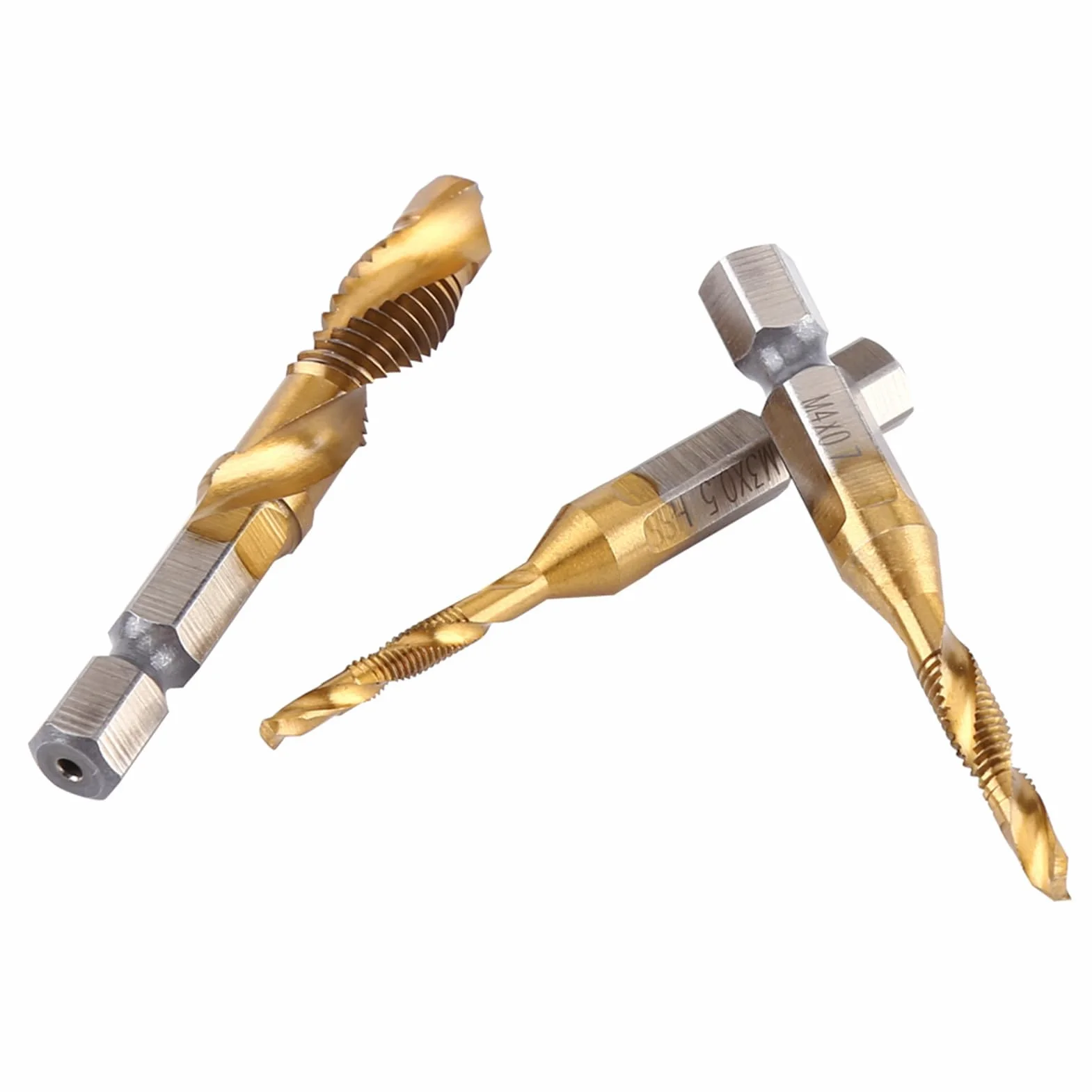 Set di 6 punte per trapano e maschiatura, filettatura metrica M3-M10, codolo esagonale 6 mm HSS placcato in titanio