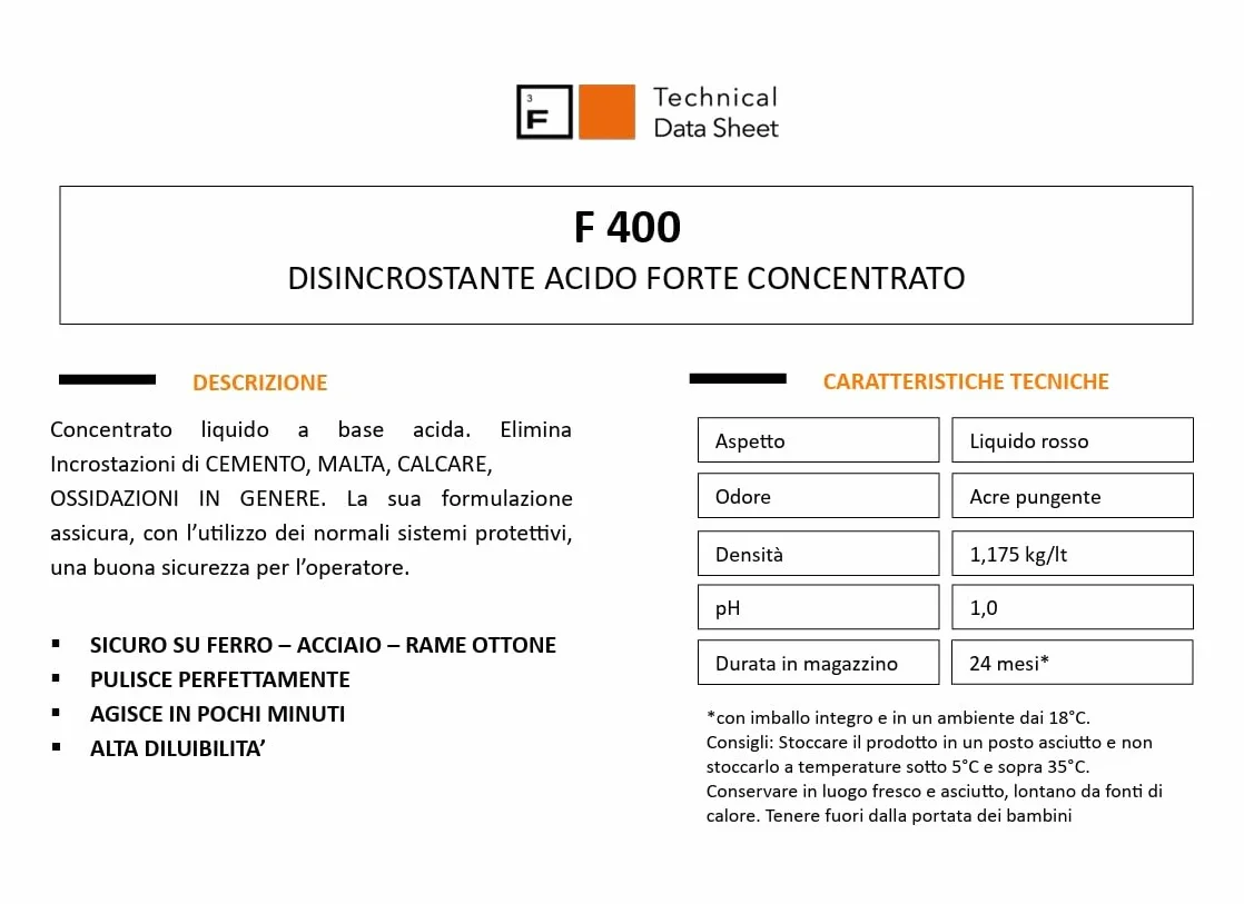 Faren F400 Disincrostante Concentrato Elimina Cemento Malta Calcare Ossidazioni 1lt