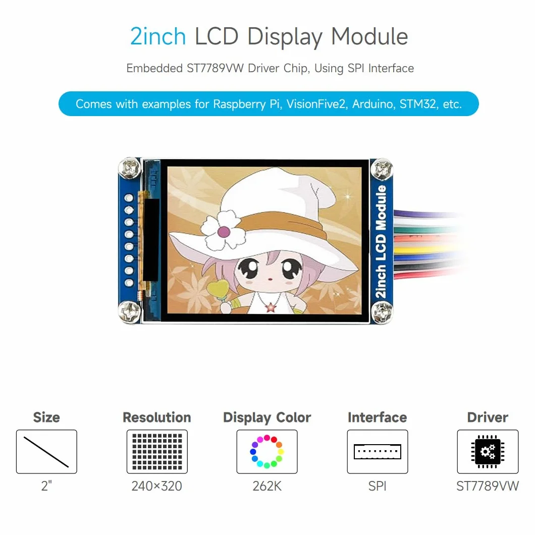 Waveshare 2inch LCD Module, 240×320 Resolution, IPS Display, with SPI Interface