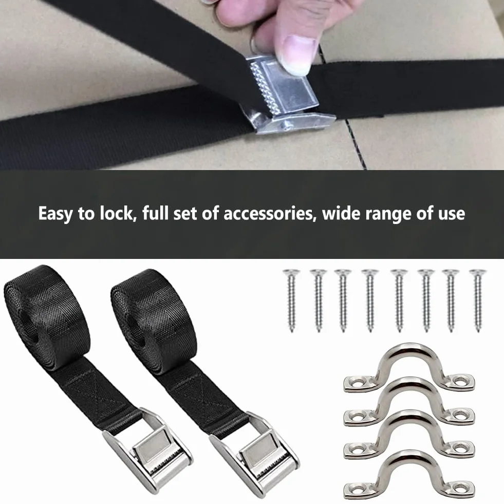 Cinghie di Fissaggio per Raffreddamento, 2 Pezzi 1,5 m Resistenti Cinghie di Tensionamento con Fibbia a Camma in Acciaio Inox Viti di Ancoraggio in Acciaio Inox Kit di Cinghie