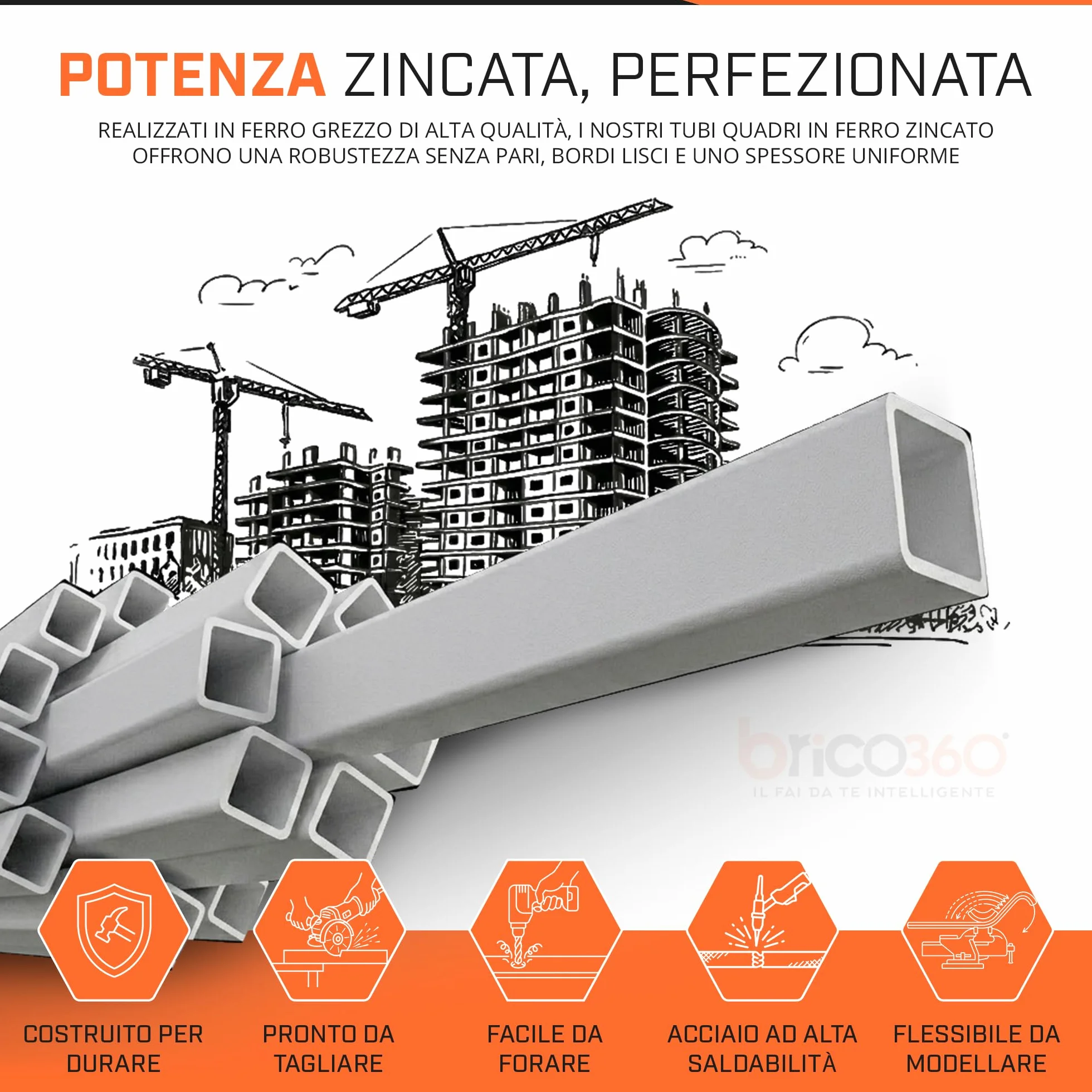 Tubolare ferro quadro zincato 40x40x2mm Barra 3 metri Profilo acciaio zincato carpenteria