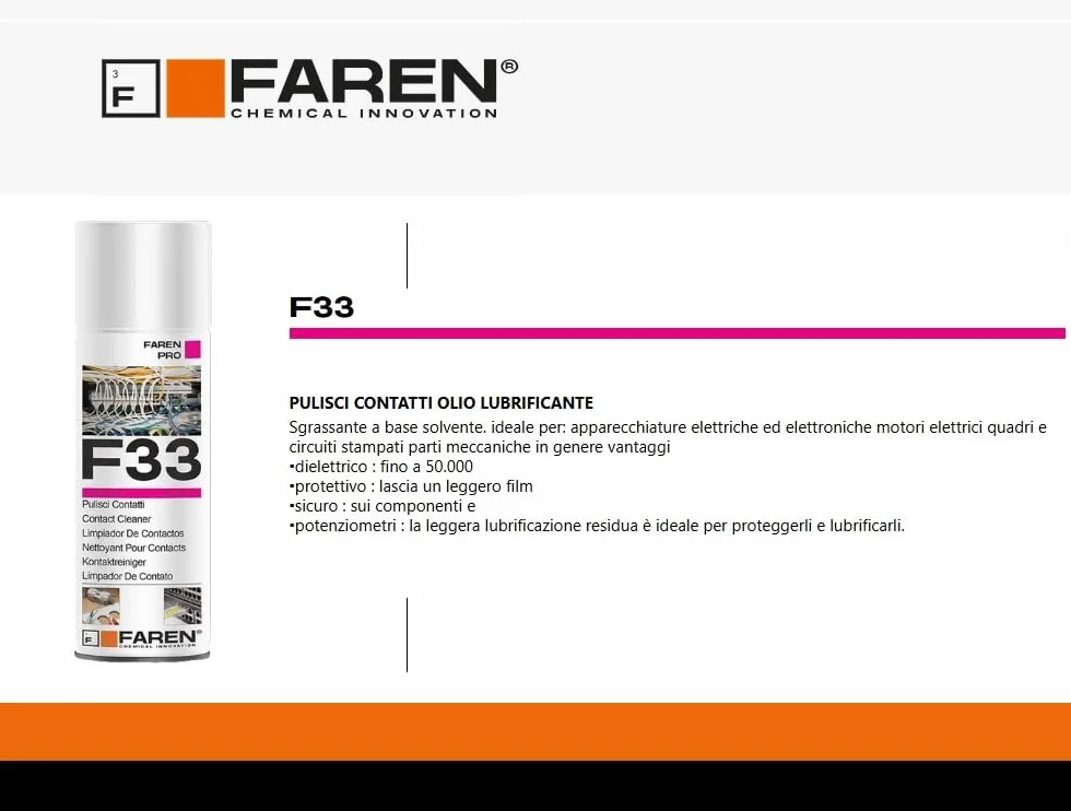 Faren F33 Pulitore Contatti, Spray Sgrassante ad Azione Protettiva Ideale per Motori Elettrici, Circuiti Stampati e tante Apparecchiature Elettroniche, ottimo per il Modellismo, 400ml (3 Pz)