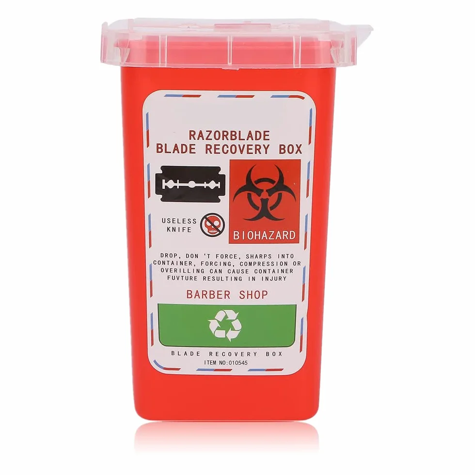 Contenitore Smaltimento Oggetti Taglienti Lama Barbiere Parrucchiere Scatola Rosso