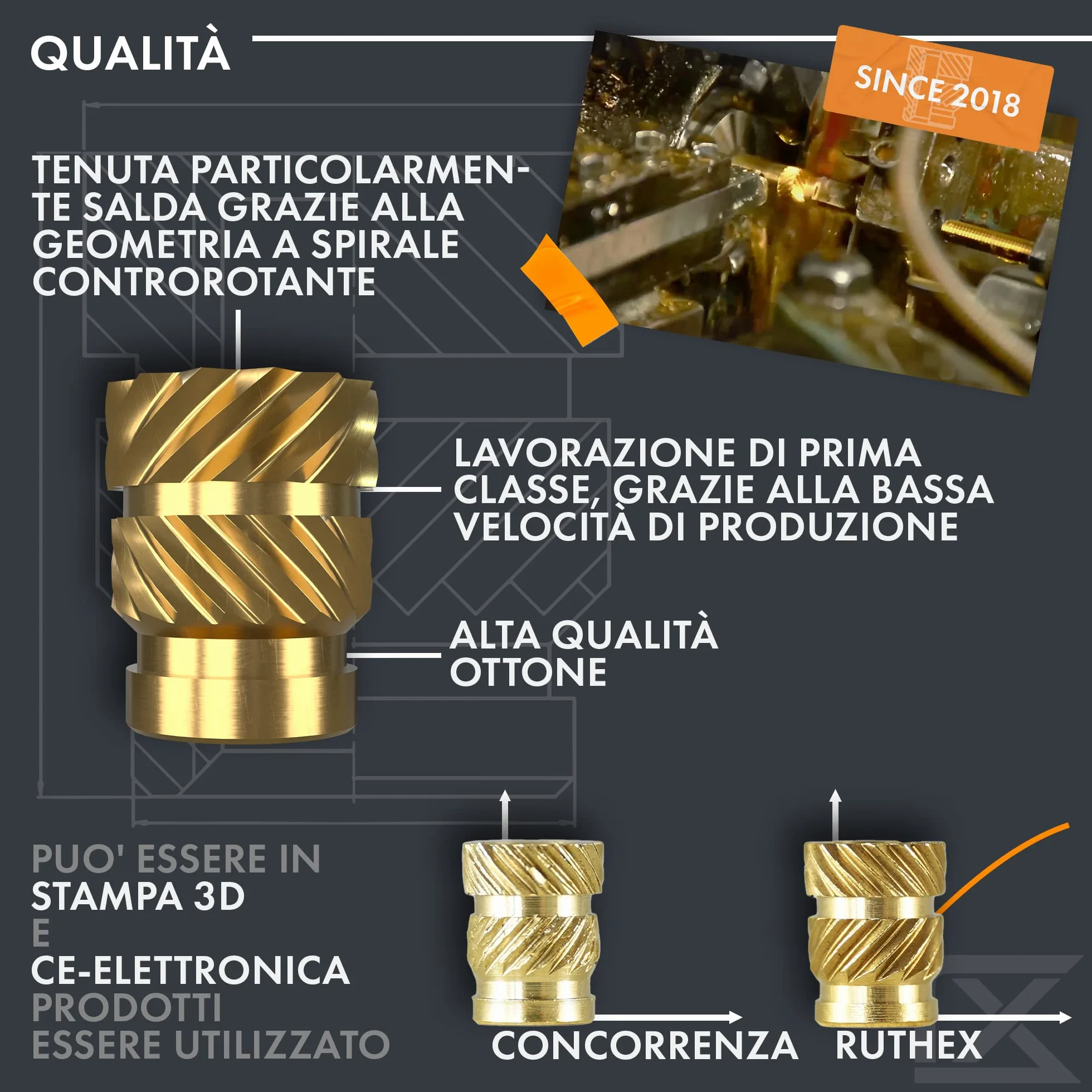 Ruthex Inserto filettato M3-100 pezzi RX-M3x5,7 Boccola filettata in ottone per parti in plastica stampate in 3D