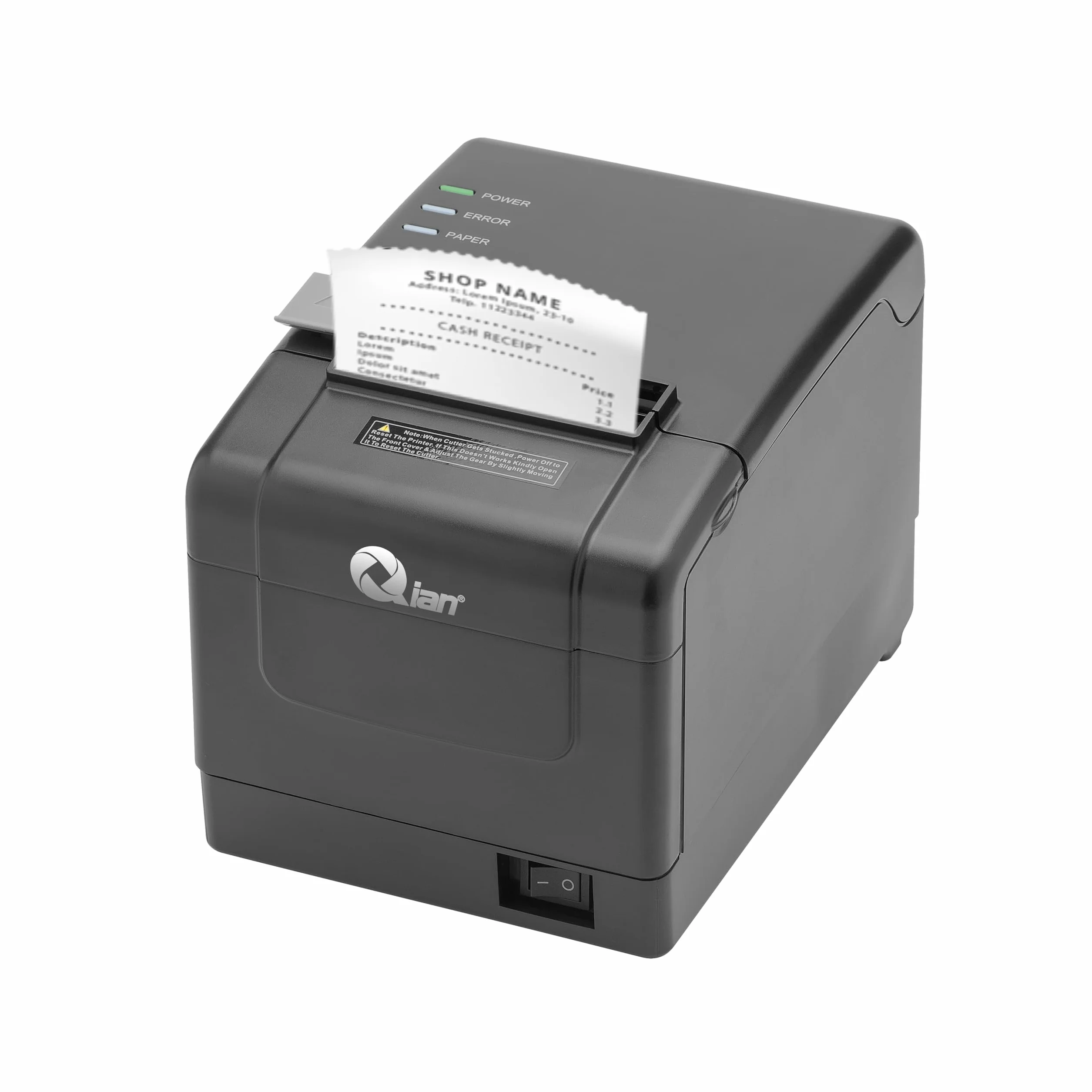 Qian Anjet80 Stampante Termica POS 80mm - Taglio Automatico - Connessione USB - Velocità 160mm/s - Compatibile solo Windows - Nero