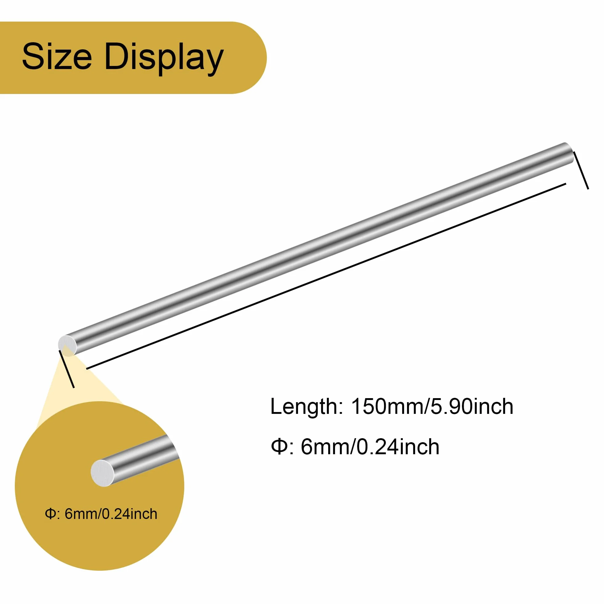 Barre rotonde in acciaio inox solido 6 mm x 150 mm, aste inox 304 (4 pezzi)