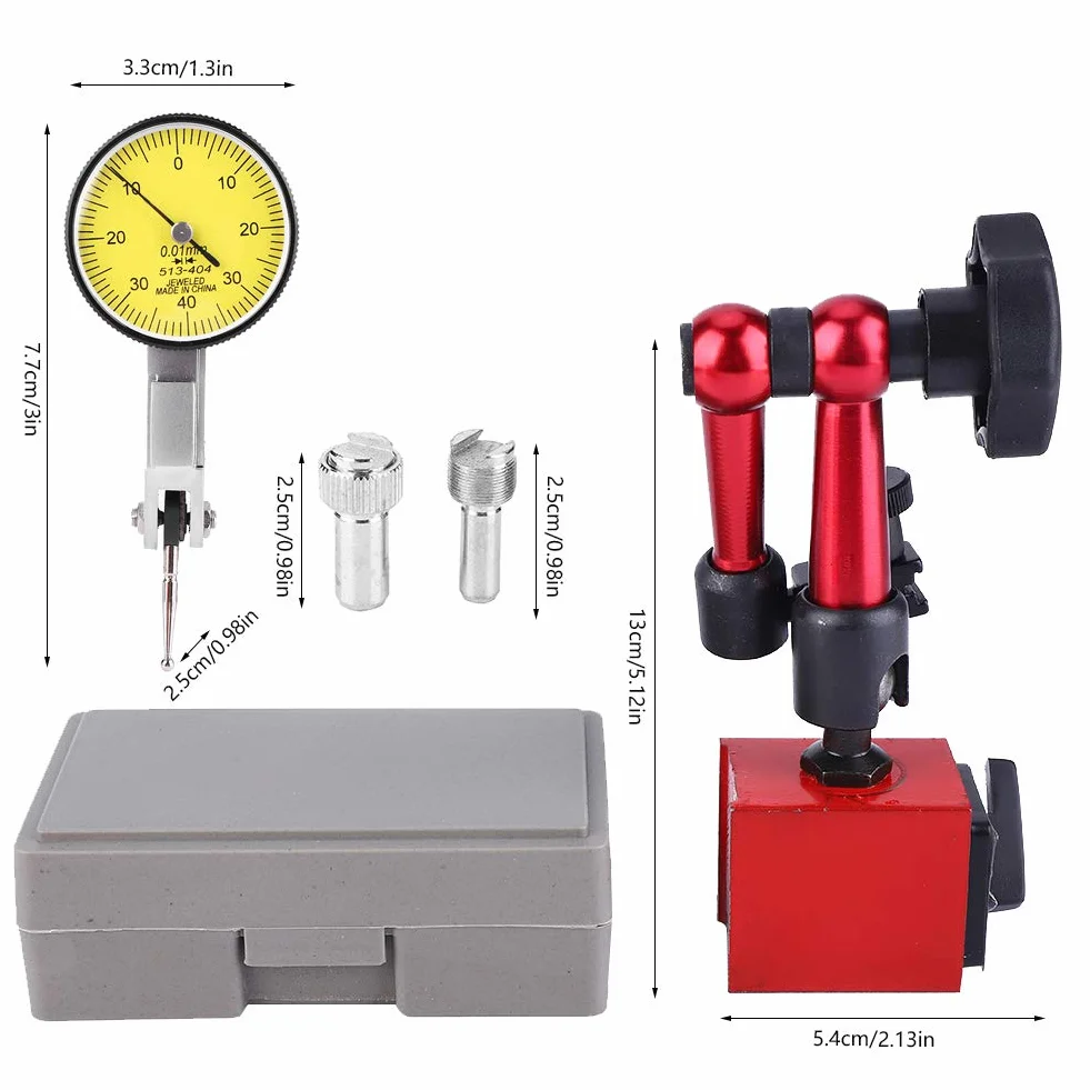 Quadrante di Precisione,Comparatore Centesimale Digitale 0-0,8mm con Base Magnetica Set Indicatore Metrico,Staffa Flessibile Braccio Porta Quadrante Controllo ON/OFF