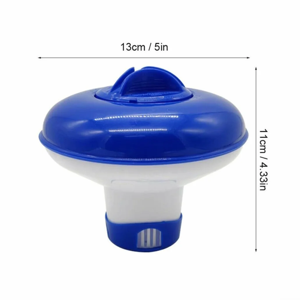 Dispenser galleggiante regolabile per piscina per compresse e pillole, dispositivo di auto-dosaggio per spa, piccole piscine, trattamento dell'acqua all'aperto, 12,4 cm