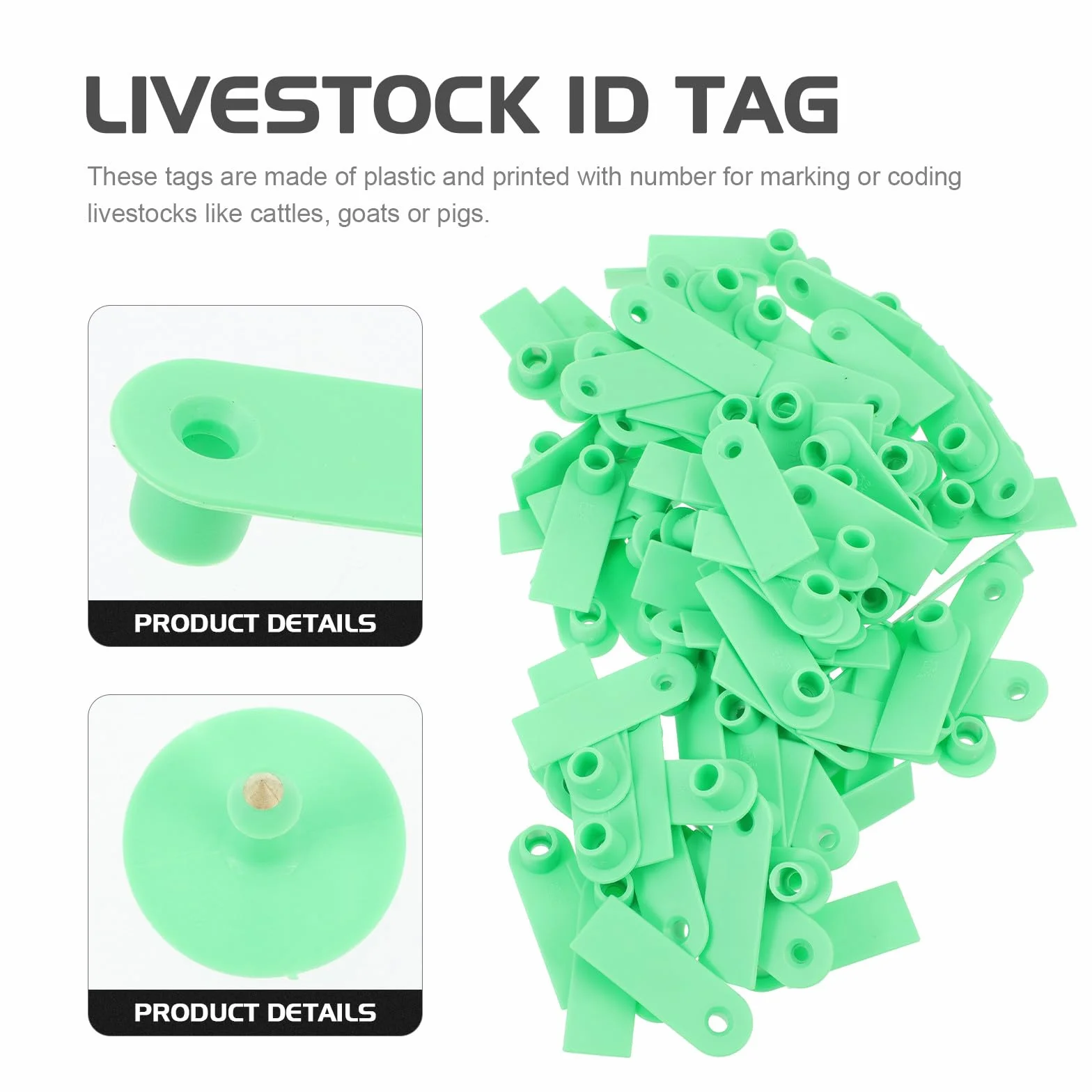 Pezzi Marchi Auricolari per Bestiame in Plastica Verde, Etichette Auricolari per Ovini, Capre, Suini e Bovini, Foro Piccolo