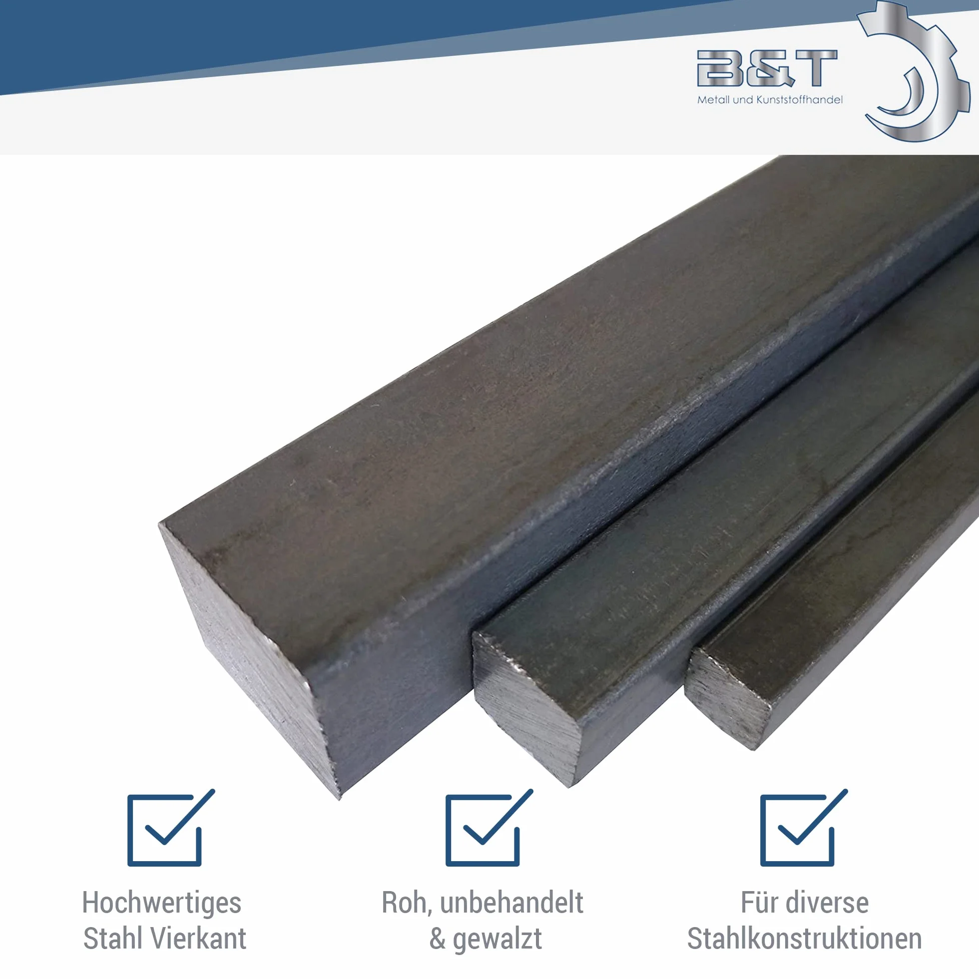 B&T Metall Acciaio quadrato 15 x 15 mm ST 37 laminato nero 1 m