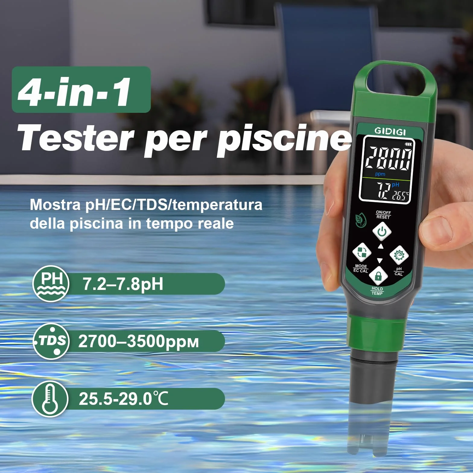 Misuratore di pH digitale 4 in 1 tester PPM per acqua EC TDS temp penna per test qualità dell'acqua idroponica piscina