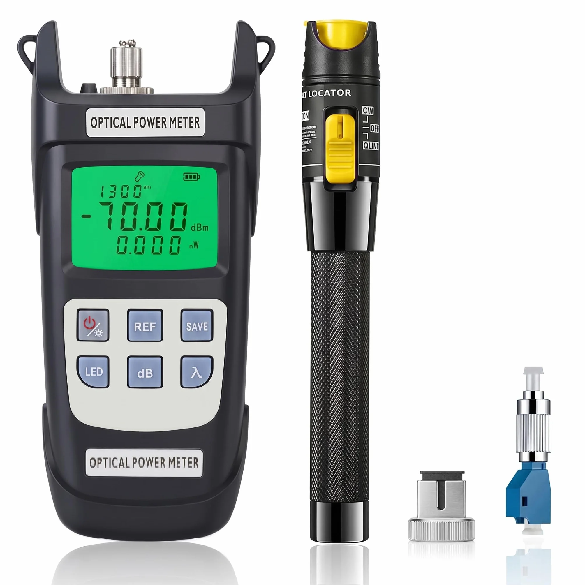 2 in 1 Kit FTTH, localizzatore visivo di guasti da 50 MW con misuratore di potenza ottica e adattatore monomodale da 9/125μm da FC a LC, tester VFL con misuratore di potenza luminosa in fibra OPM