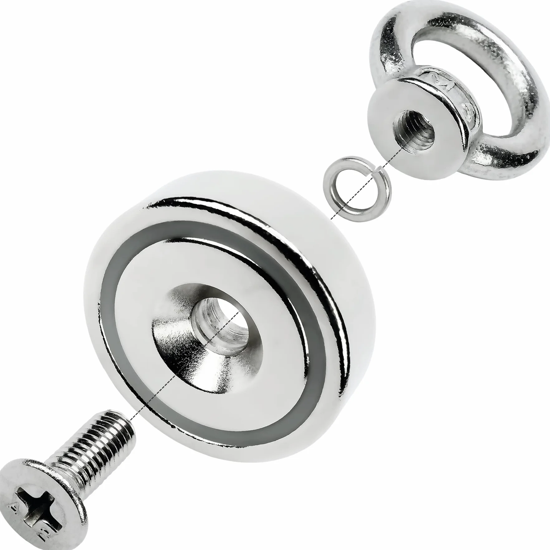 SENSEI 3 magneti estremamente forti – 20 kg di portata, magneti al neodimio con occhiello in acciaio – Ø 25 mm, gancio magnetico con manico per viti e tenuta sicura
