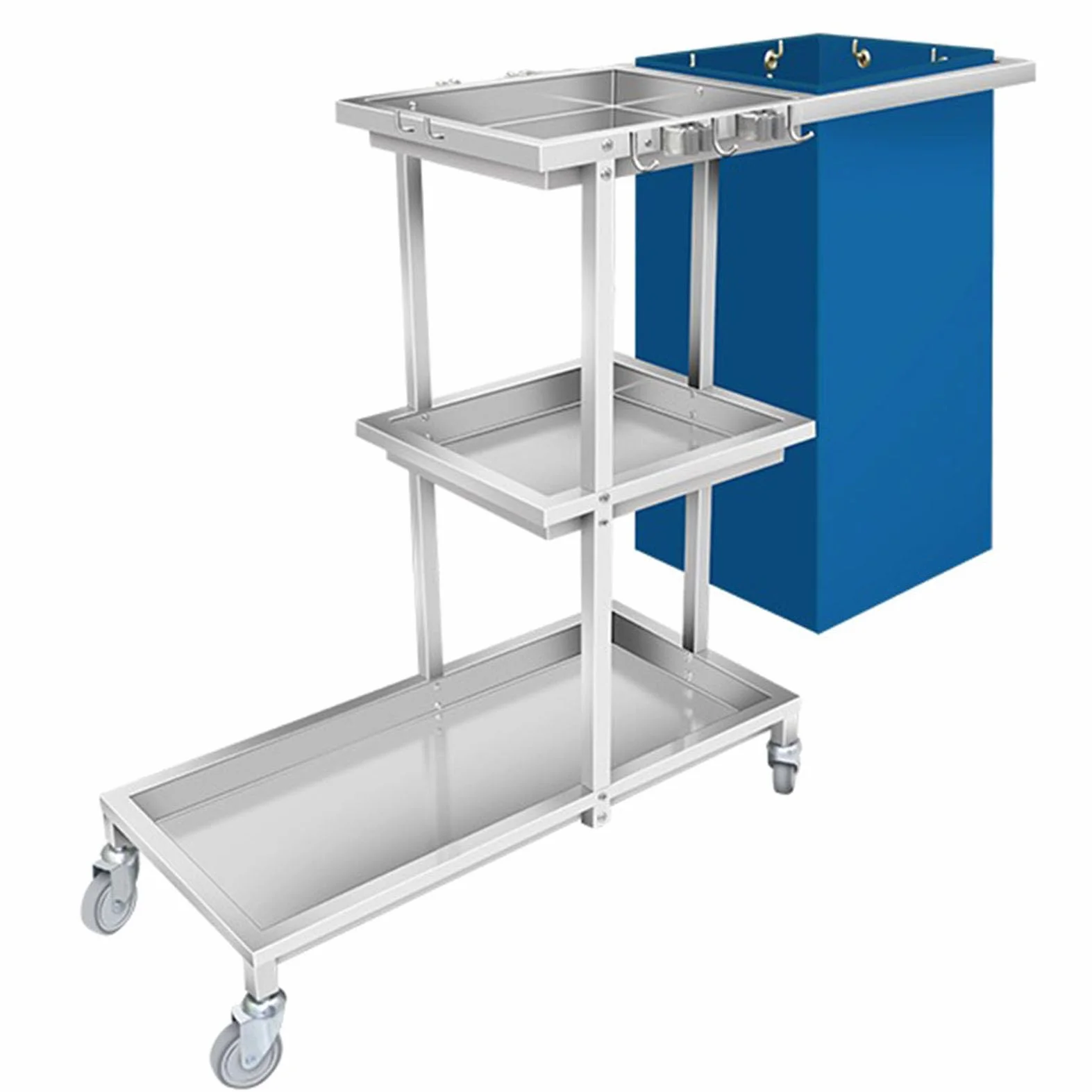 Carrello per pulizie commerciale, carrello resistente in acciaio inox con spazio per riporre oggetti, ideale per hotel, supermercati e uffici