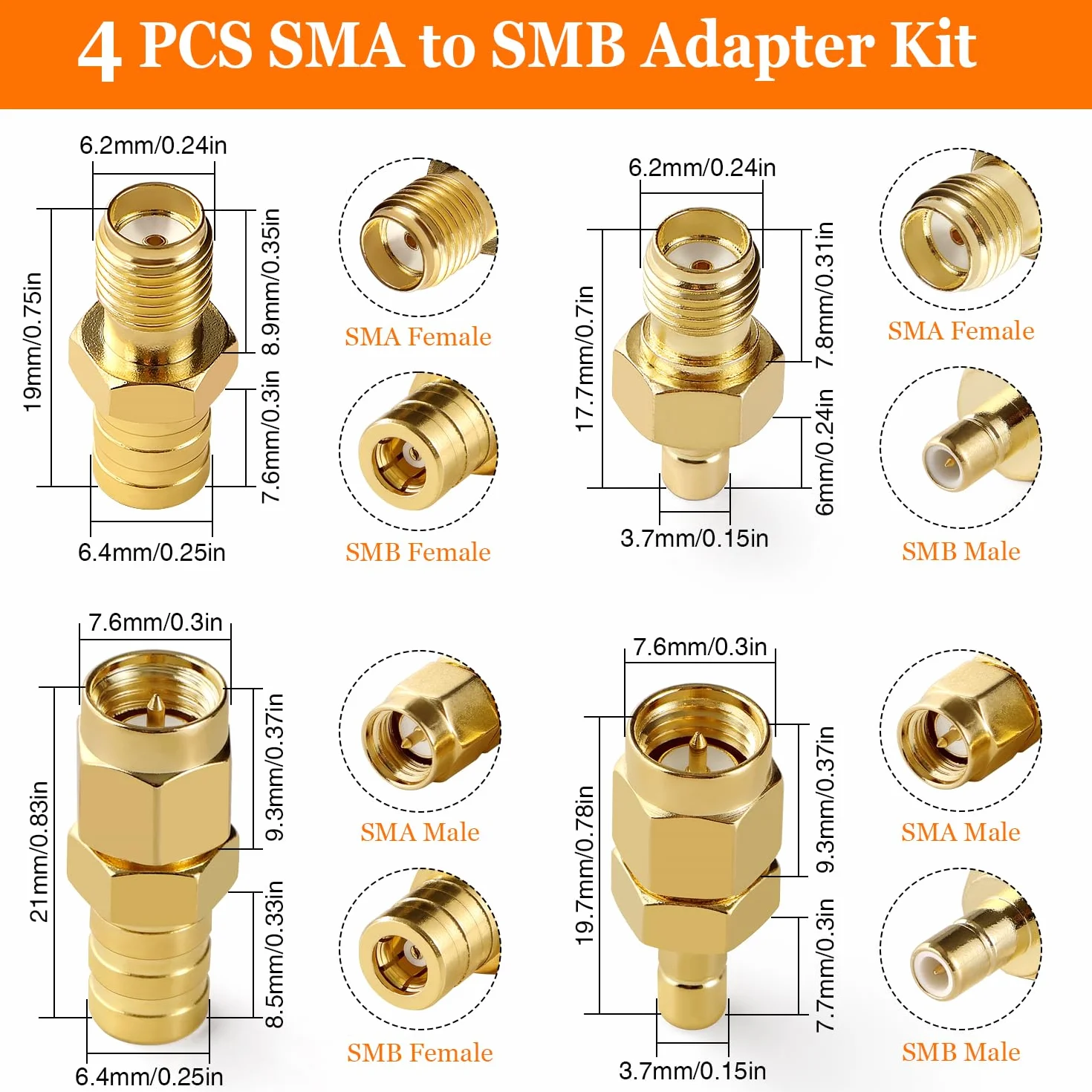 Adattatore SMA a Connettore SMB Kit, DAB Antenna RF Adattatore per Autoradio