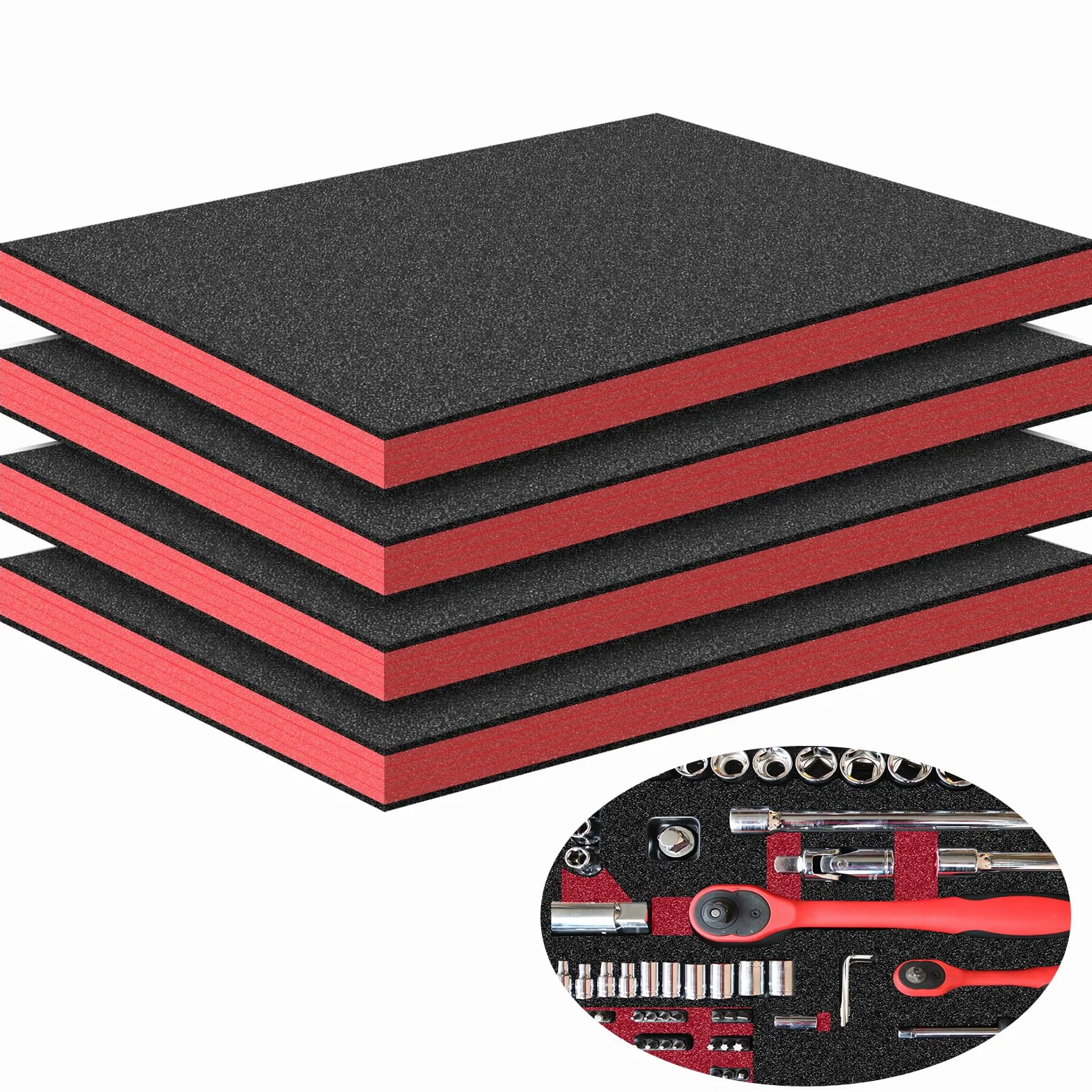 Inserti in schiuma per cassetta degli attrezzi 4 fogli poliuretano 40x30x4 cm Rosso