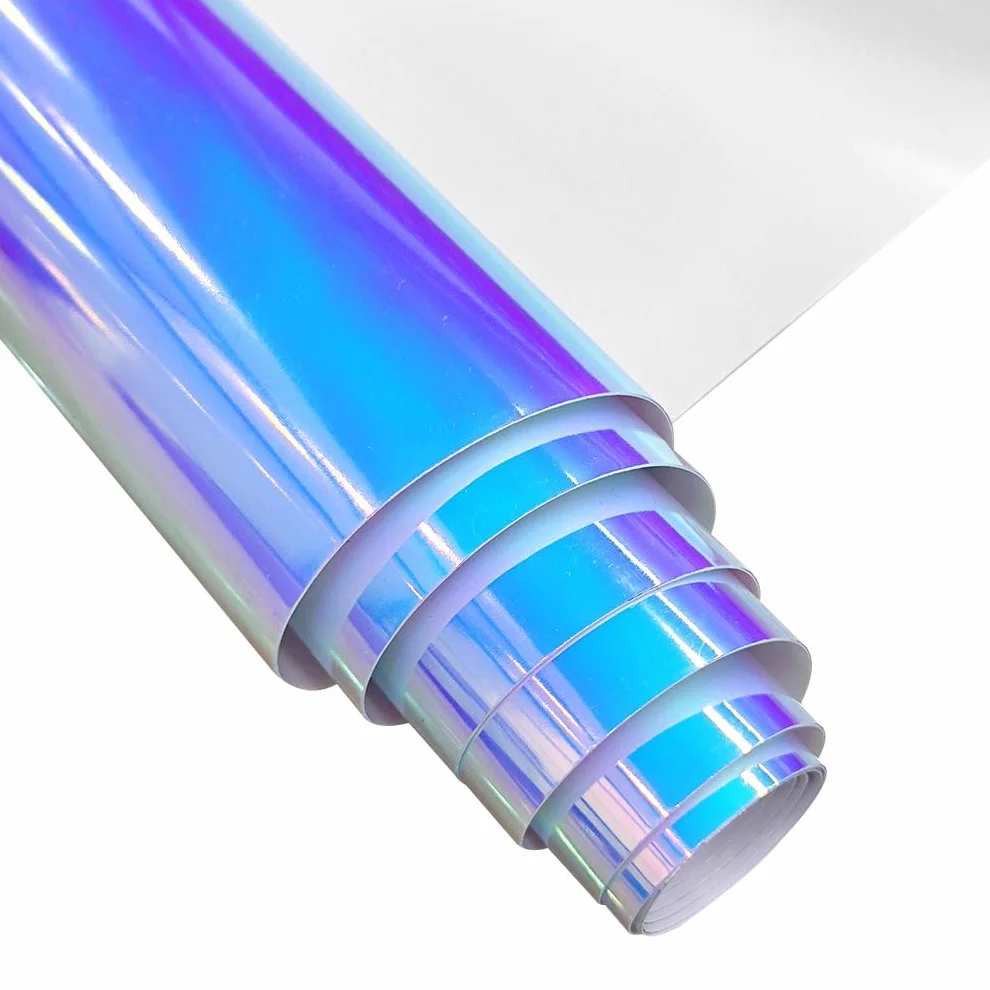 Rotolo di vinile olografico in PVC impermeabile in pelle sintetica iridescente laser arcobaleno per fai da te olografico blu, 30 x 135 cm XHT-299-L XHT