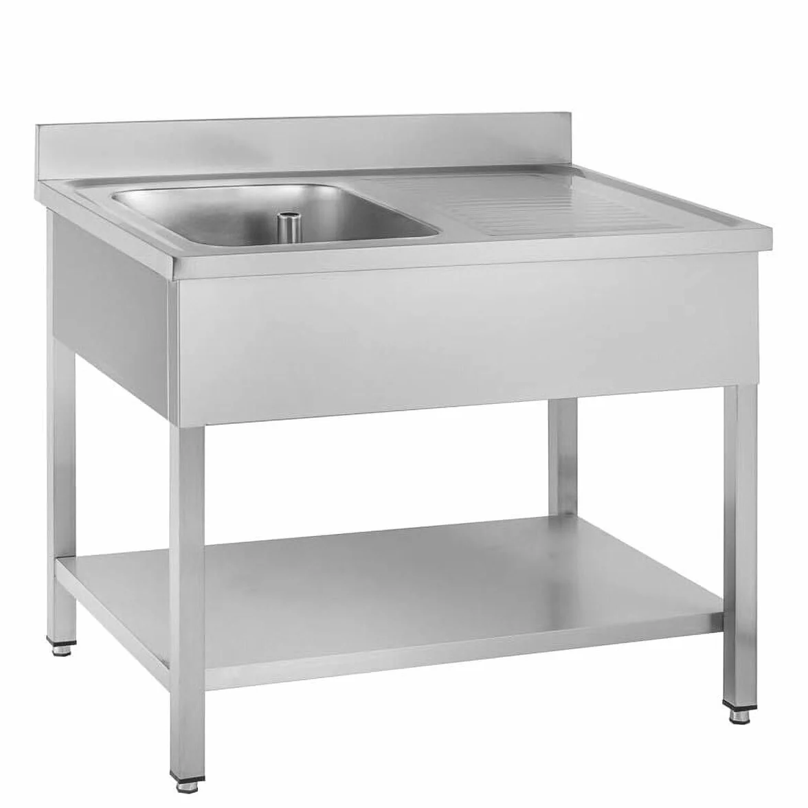 GastroHero Lavello da 100 x 60 cm, in acciaio inox, con lavello sinistro, in acciaio inox con base