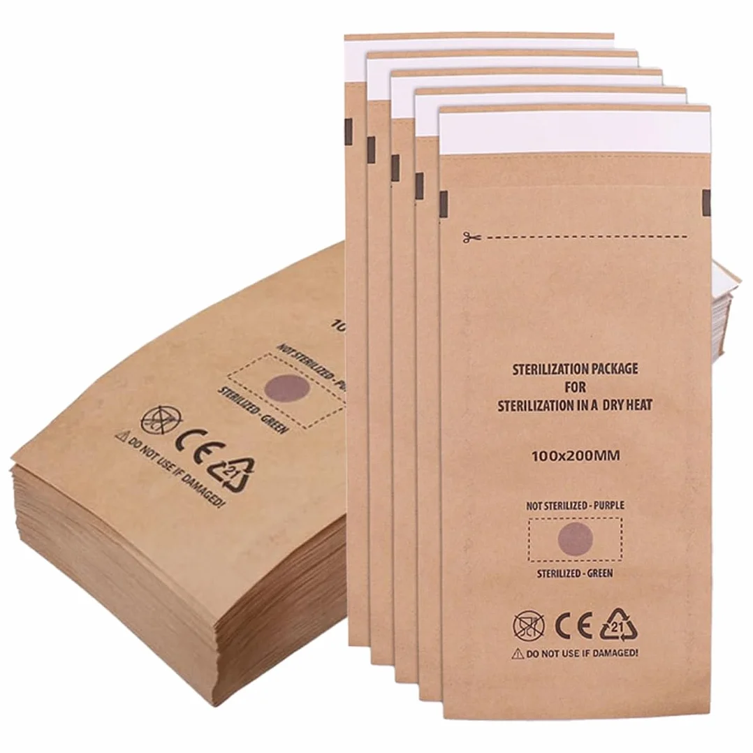 40 Pezzi Buste Sterilizzazione, Sacchetti Monouso per Sterilizzatore, Accessori per Sterilizzazione Strumenti Estetica e Unghie (100 x 200 mm)