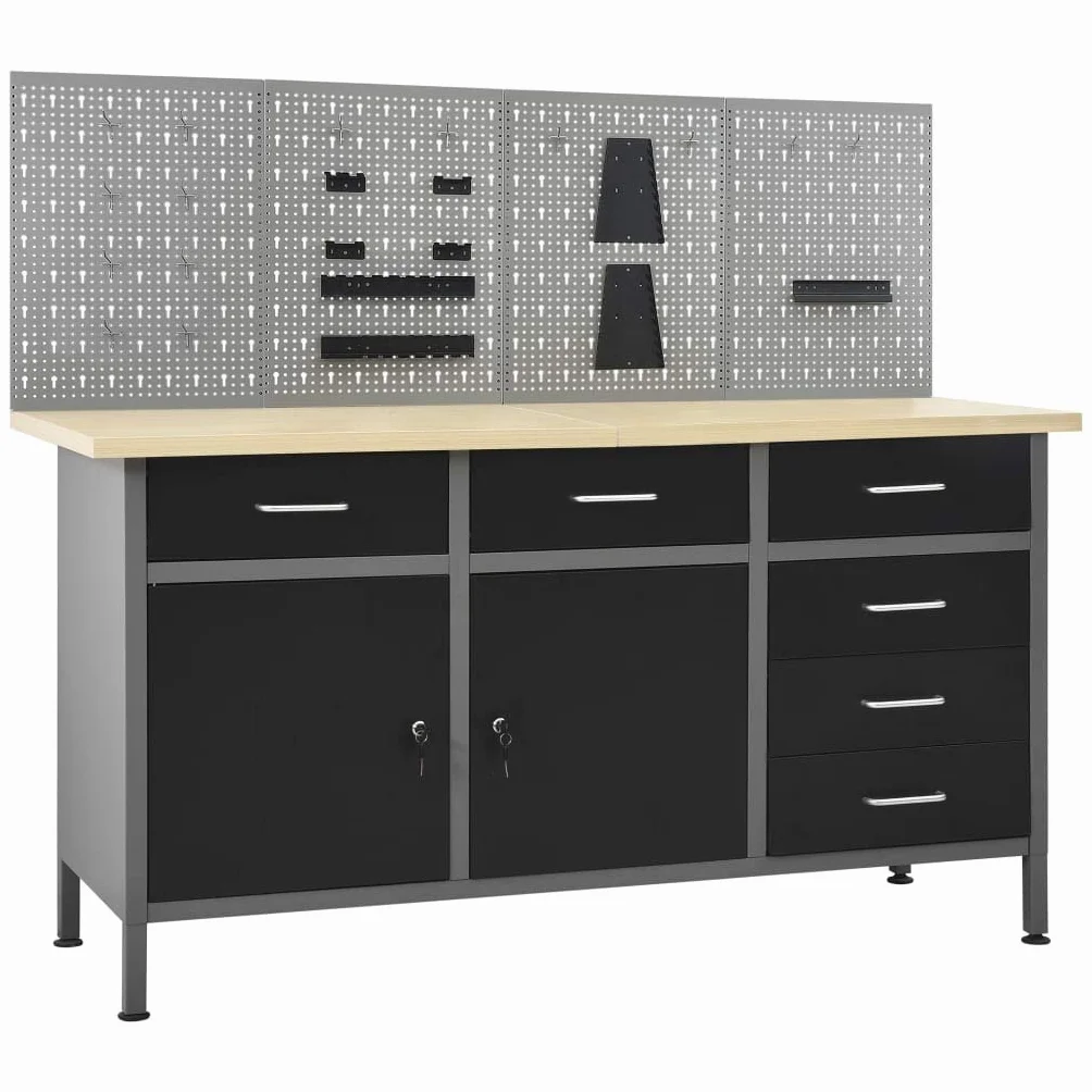 vidaXL Banco da Lavoro con 4 Pannelli a Parete Officina Fai da Te Garage Attrezzi Ferramenta Articoli Attrezzature Tavolo Falegname Bancone Bricolage