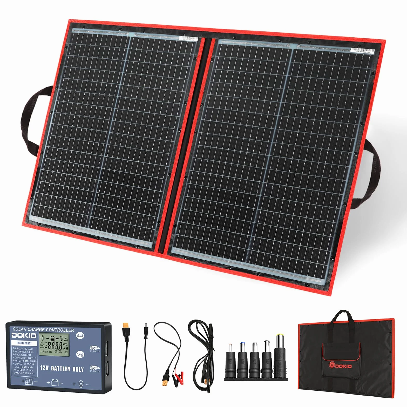 DOKIO Kit Pannello Solare Portatile 100W Monocristallino Pieghevole Plug and Play, Nero
