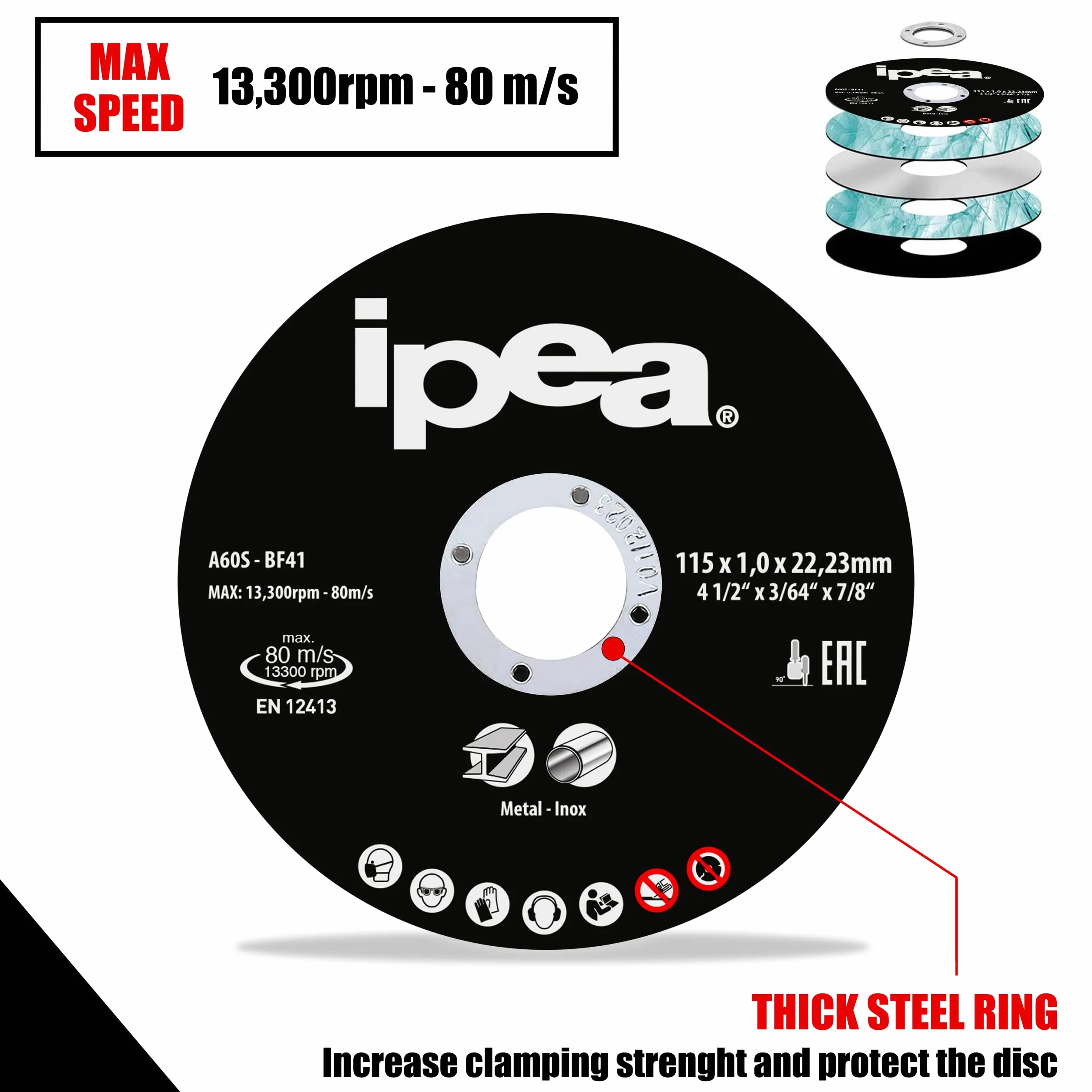 IPEA Dischi da Taglio in Metallo e Acciaio Inossidabile - 10 Pezzi - Disco per Smerigliatrice Angolare e Flessibile - Lame da Taglio per Metallo, Ferro, Alluminio - Misure 115 x 1 x 22 mm