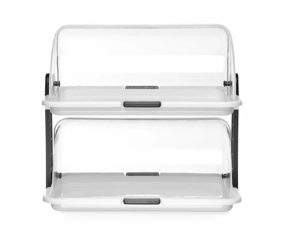 HENDI Vetrina, espositore, display, doppio, per cibo, Buffet, banchetti, cucina, ristoranti, pasticceria, panetterie, con coperchio trasparente rotante Roll-Top, 465x310x(h) 410 mm, PP, PS