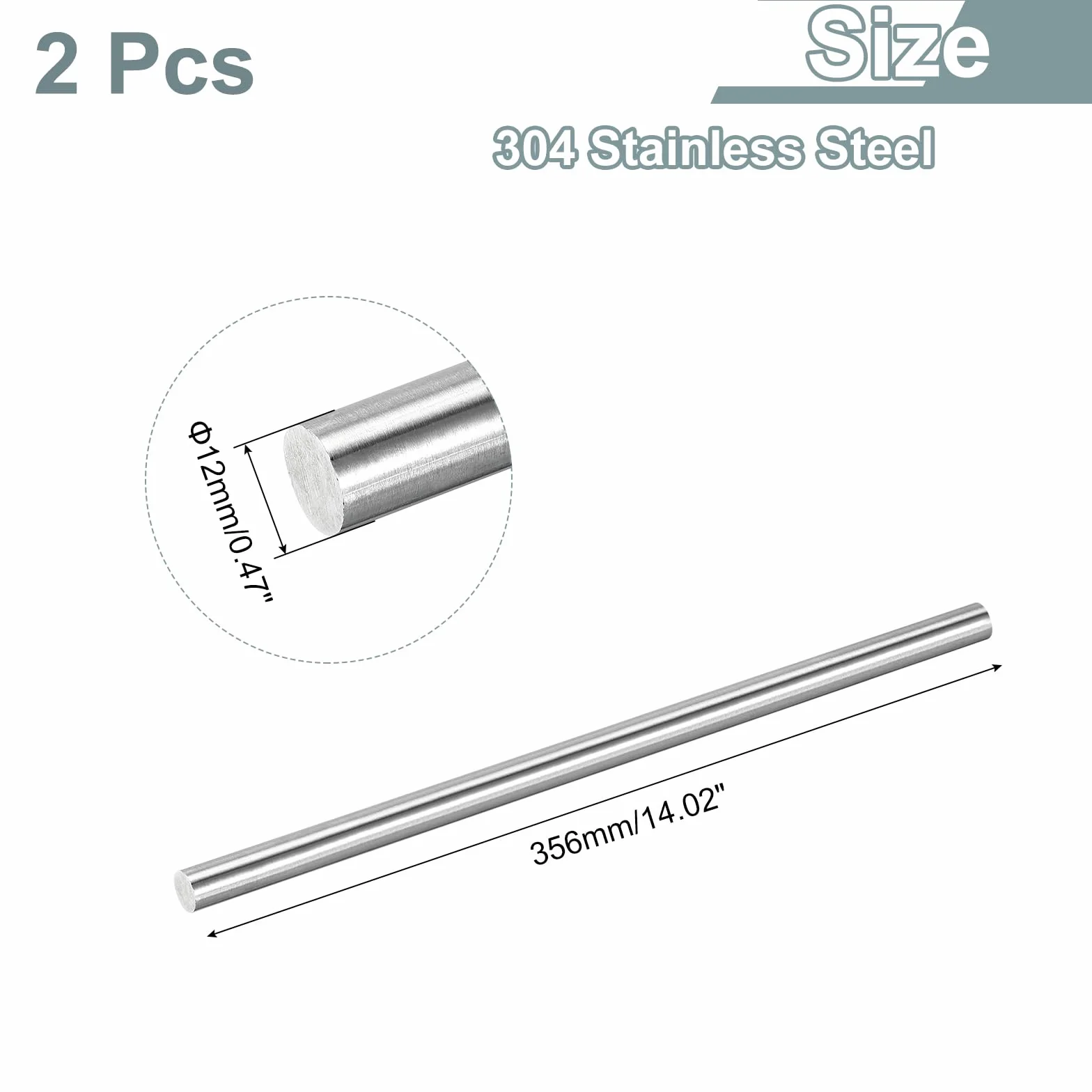 QUARKZMAN 2 Pezzi Barre In Acciaio Inox 304, 12mm x 356mm Albero Solido Rotondo In Metallo per Tornio Modellismo DIY