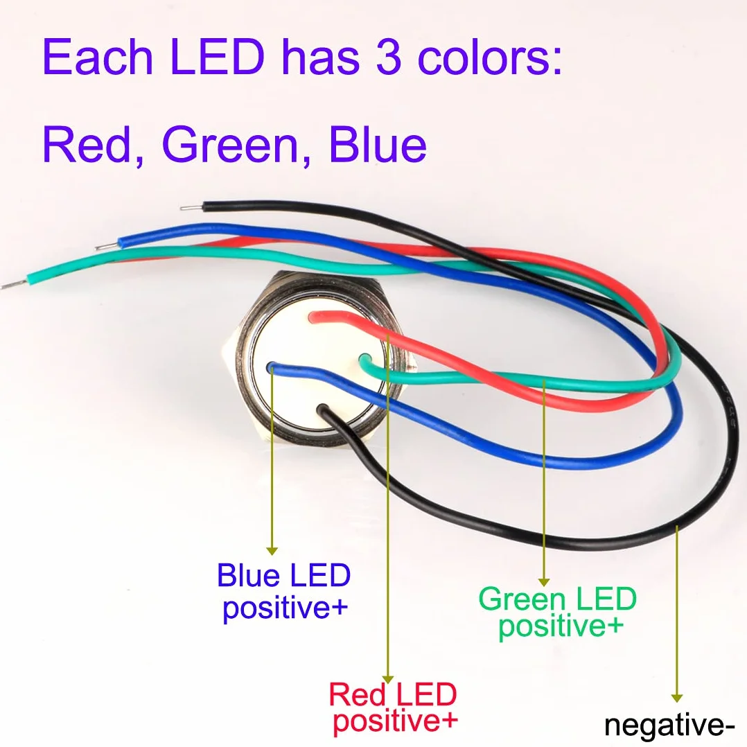 GUUZI 4 Pezzi 12V-24V RGB Triplo (Rosso Verde Blu) Indicatore Luminoso a LED in Metallo 16mm Lampada di Segnalazione Impermeabile con Cavo