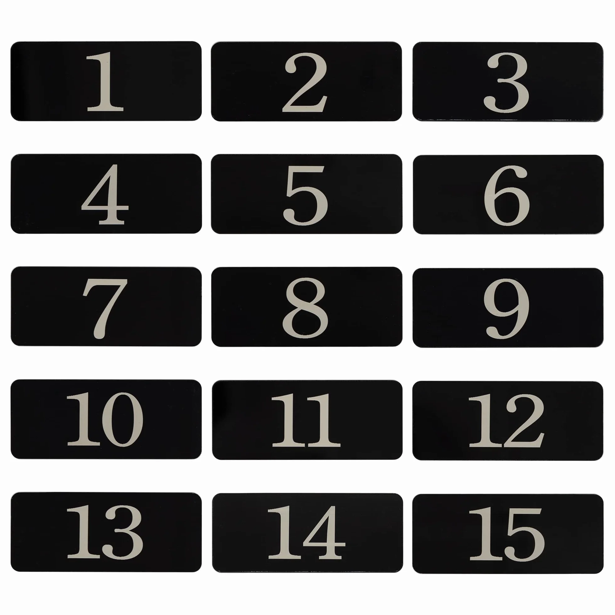 Targhette adesive con numeri, in plastica, rettangolari, per armadietti, stanze, tavoli (1-25, nero)
