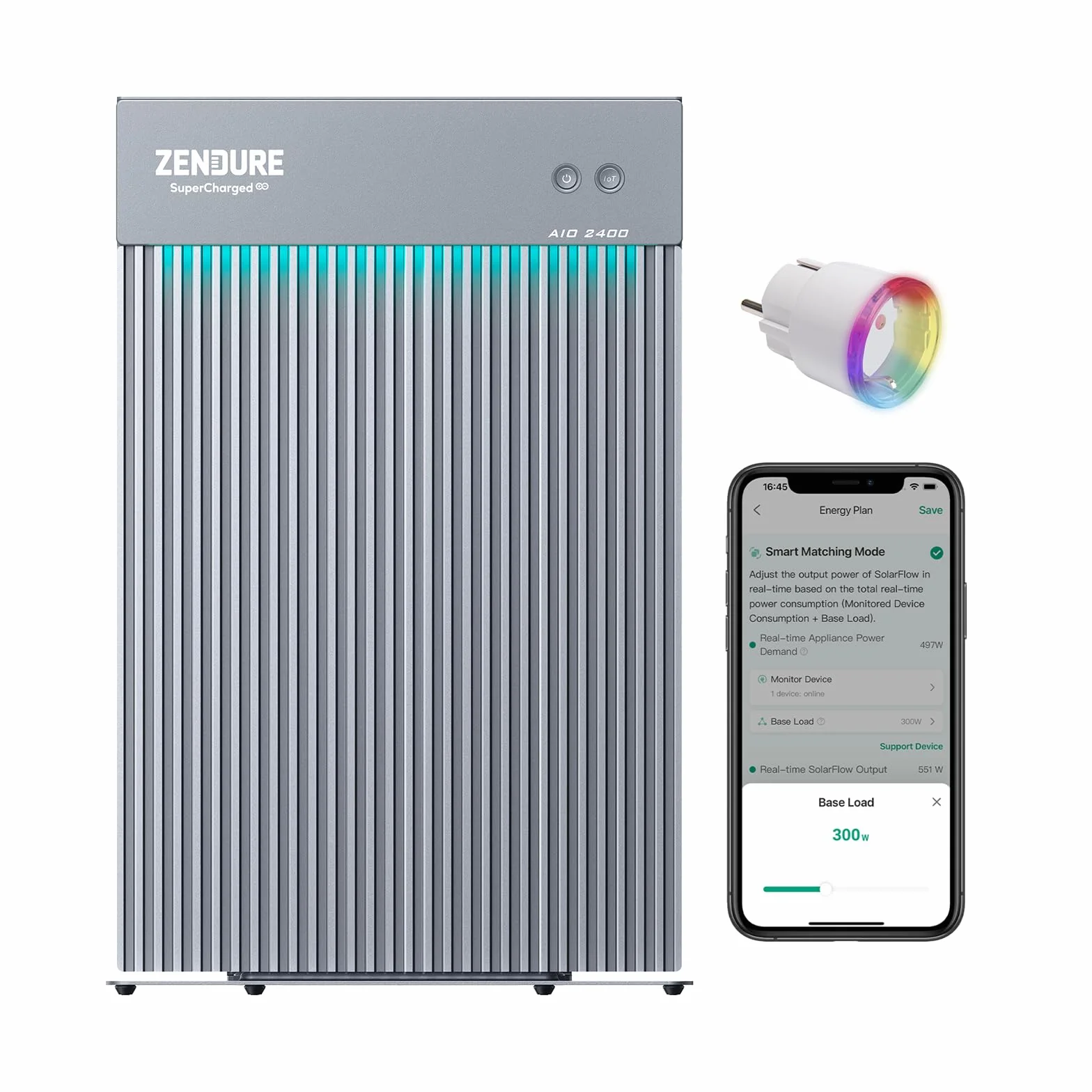 Zendure AIO2400 Centrale Elettrica da Balcone, con Accumulo, 2400 Wh LiFePO4, Ingresso Solare 1200 W, Uscita 1200 W, con Shelly Pro 3EM, Design Monopezzo, app, IP65, 0 dB, con Shelly Plus Plug S